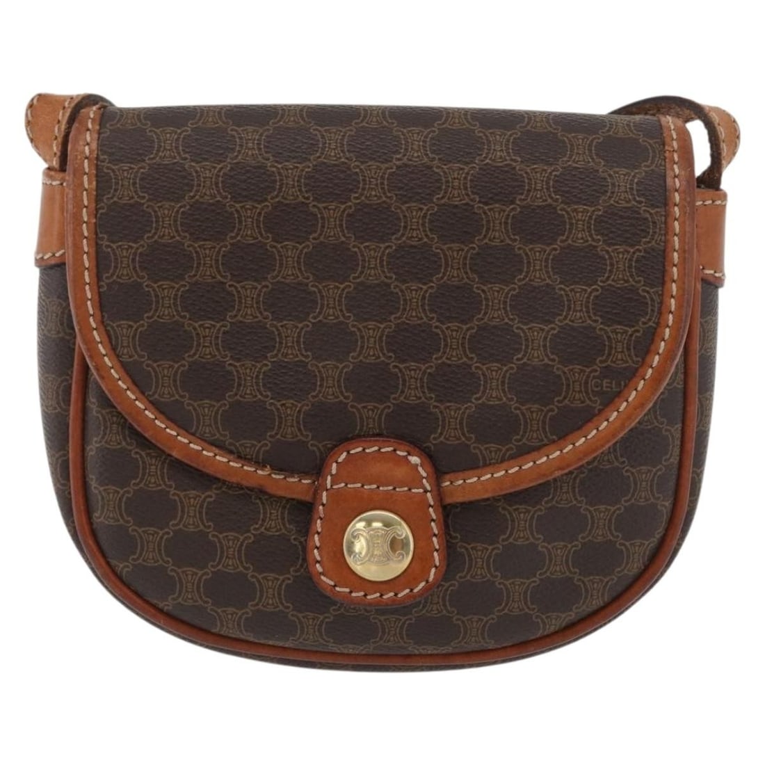 Celine Vintage Macadam Canvas and Leather Shoulder Bag: Celine Vintage Macadam Canvas and Leather Shoulder Bag This vintage Celine Macadam shoulder bag for women features a brown canvas body with leather accents. It shows signs of wear including surface de