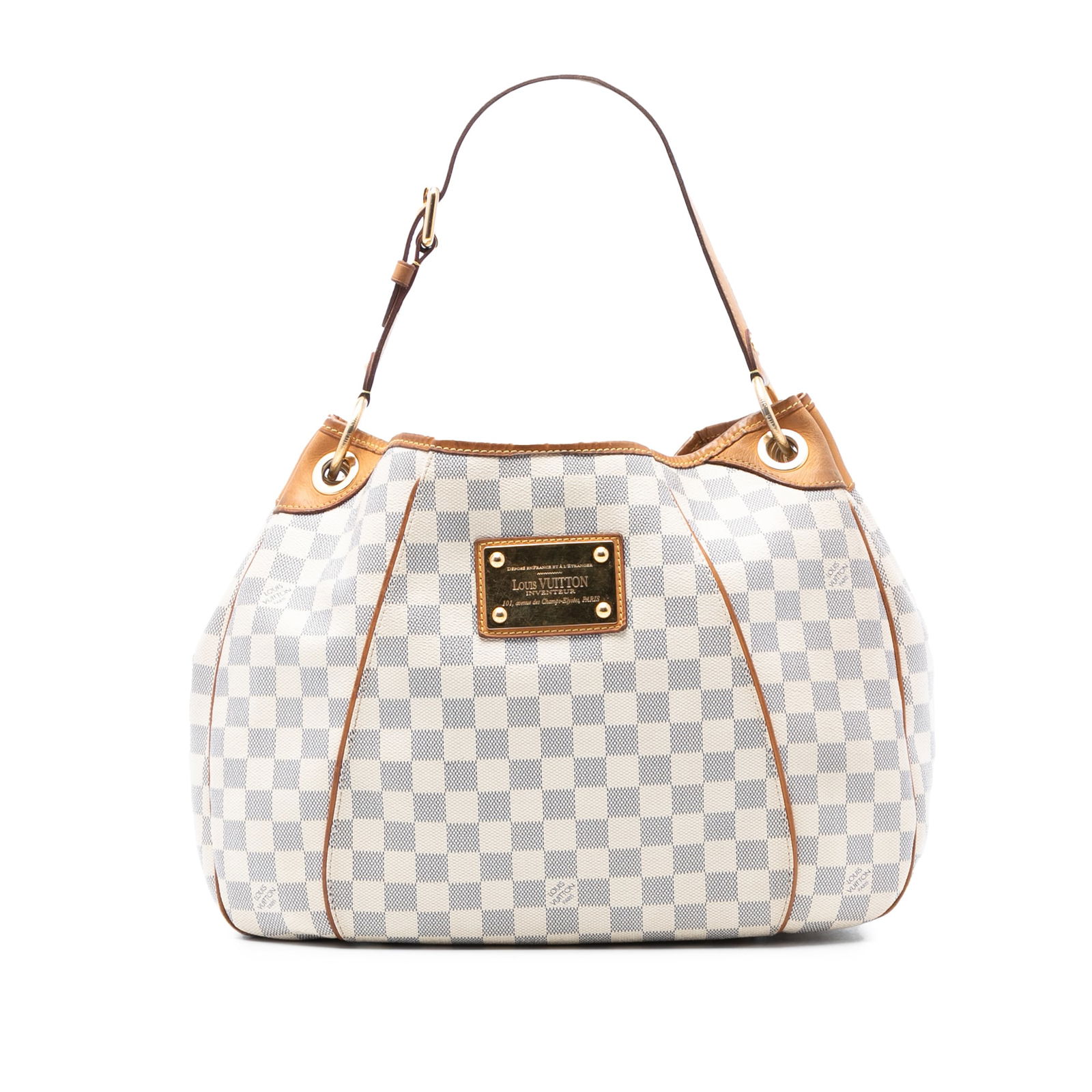 Damier Azur Galliera PM Shoulder Bag by Louis Vuitton with Vachetta Leather Trim (1 of 7)