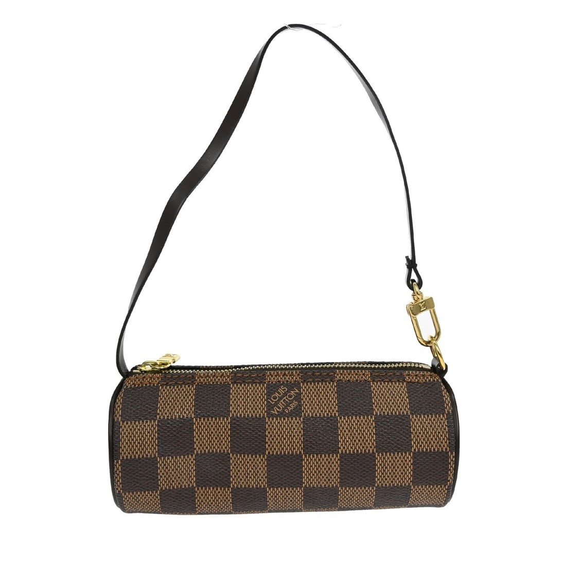 Louis Vuitton Damier Canvas Papillon Pochette Bag 15cm x 6.5cm x 6.5cm: Louis Vuitton Damier Canvas Papillon Pochette Bag 15cm x 6.5cm x 6.5cm Louis Vuitton Papillon Pochette in brown Damier canvas designed for women. This compact handbag features a cylindrical shape, ide