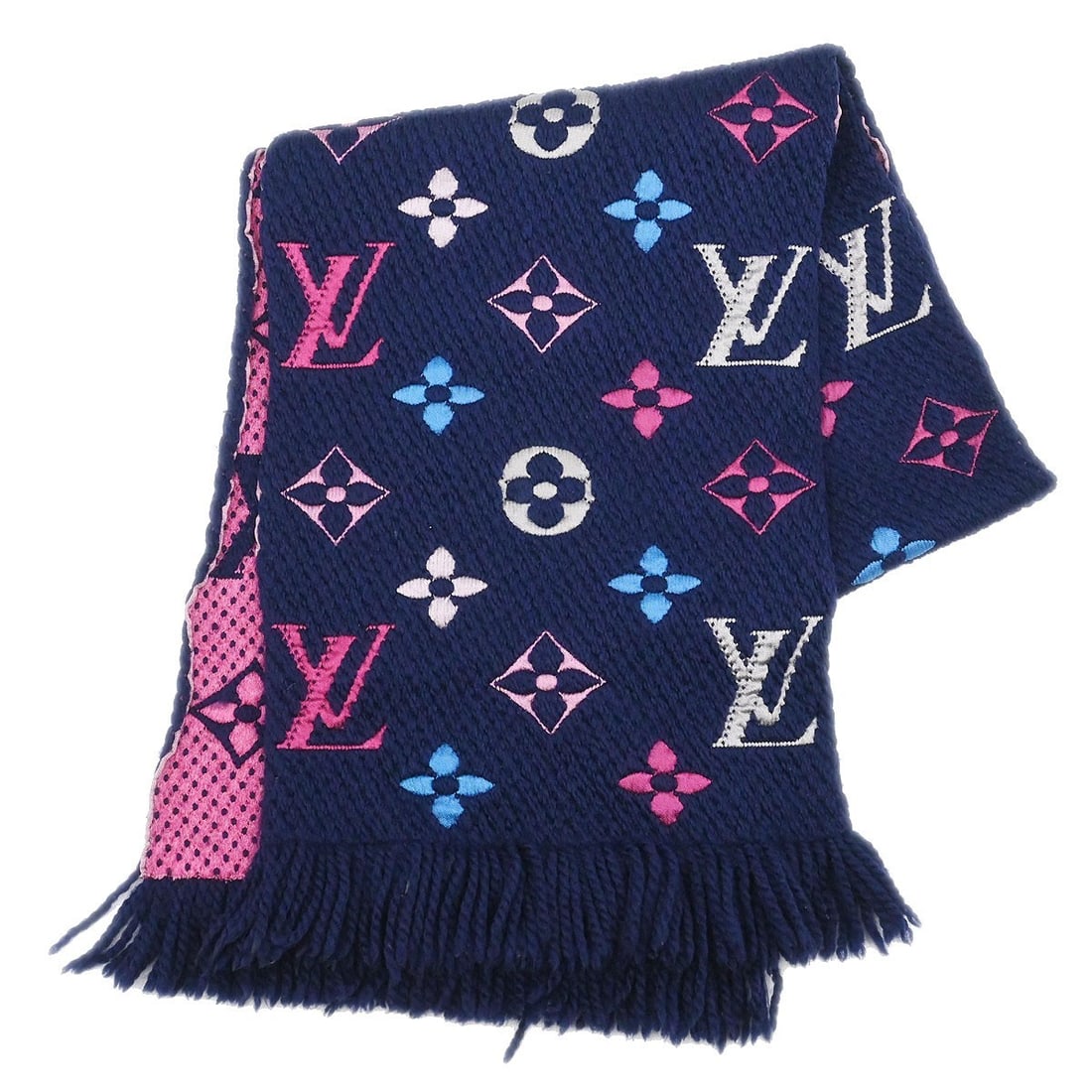 Louis Vuitton Logomania Rainbow Navy Wool Silk Scarf M70899 (1 of 4)