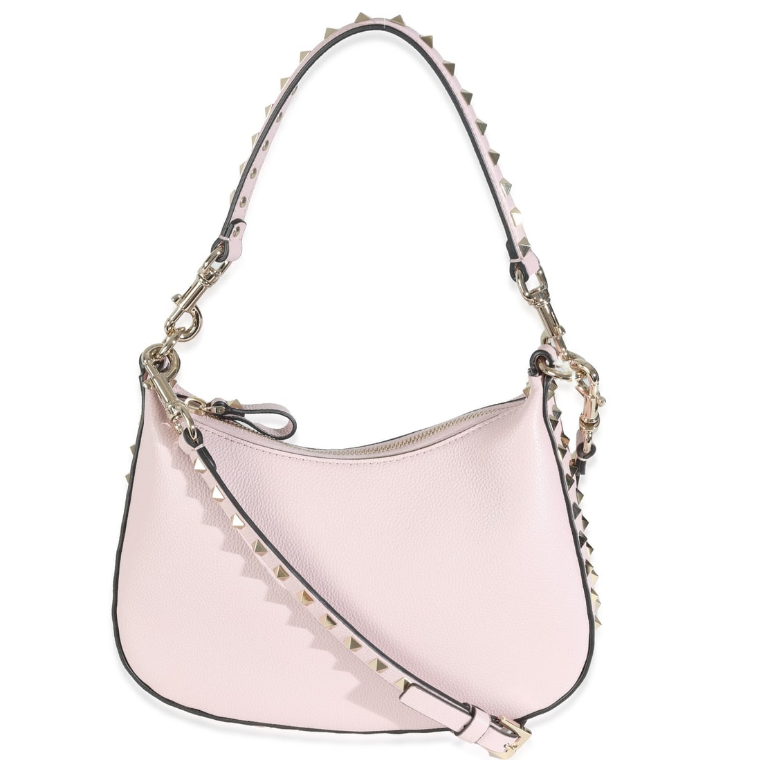 Valentino Rockstud Hobo Bag Water Lilac Grained Calfskin: Valentino Rockstud Hobo Bag Water Lilac Grained Calfskin Embrace style and sophistication with the Valentino Rockstud Hobo Bag in a stunning Water Lilac color. Crafted from premium grained calfskin le