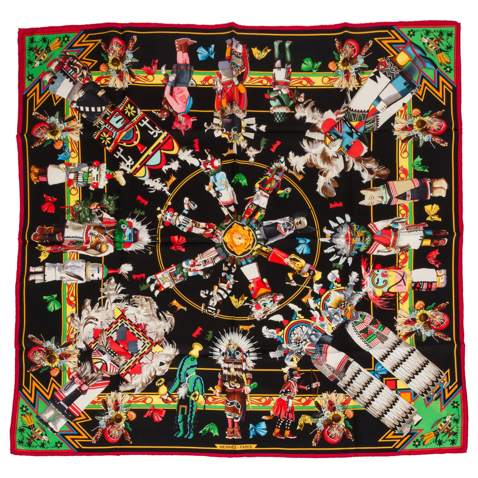 Hermes Black Kachinas Tribal Silk Scarf 35 inch by Oliver France (1 of 4)
