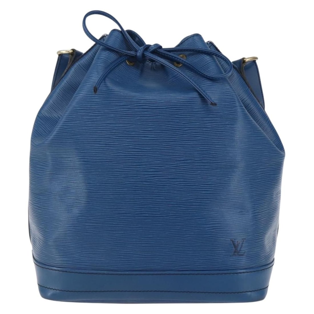 Blue Epi Leather Noe Shoulder Bag by Louis Vuitton: Blue Epi Leather Noe Shoulder Bag by Louis Vuitton This Louis Vuitton Noe handbag is crafted from blue Epi leather and features a drawstring closure. Designed for women, the bag is pre-owned and in go