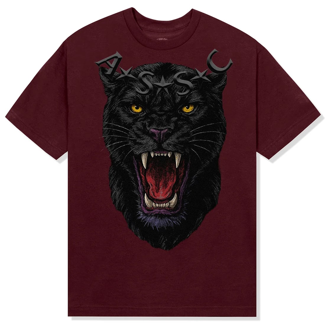 Roar Graphic Maroon Heather T-Shirt by Anti Social Social Club: Roar Graphic Maroon Heather T-Shirt by Anti Social Social Club The Anti Social Social Club Roar Tee in Maroon Heather is a limited edition streetwear piece crafted from a premium cotton-blend fabric w