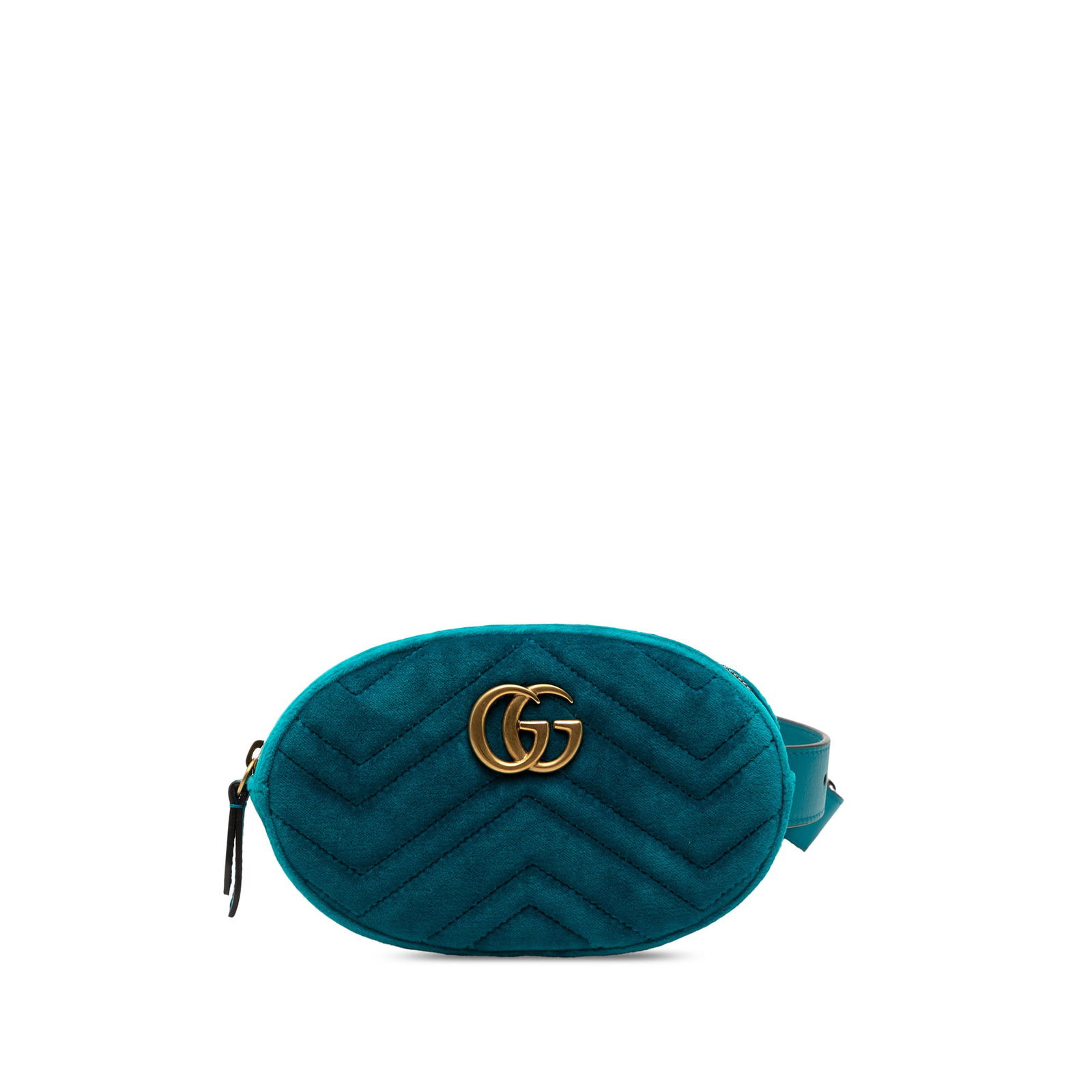 Gucci GG Marmont Blue Velvet Quilted Belt Bag with Adjustable Strap: Gucci GG Marmont Blue Velvet Quilted Belt Bag with Adjustable Strap This Gucci GG Marmont Matelasse Velvet Belt Bag features a quilted velvet exterior in blue, complemented by an adjustable flat leath