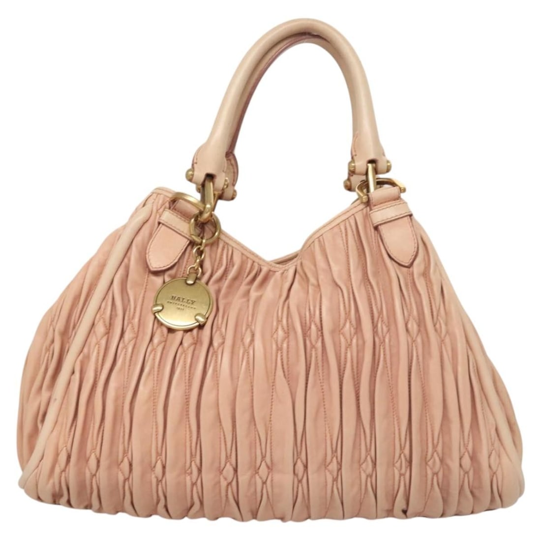 Pink Leather Bally Vintage Quilted Handbag 35cm Italy Made: Pink Leather Bally Vintage Quilted Handbag 35cm Italy Made This vintage Bally handbag is crafted from pink leather and designed for women. It features a quilted leather exterior and metal fittings. Th