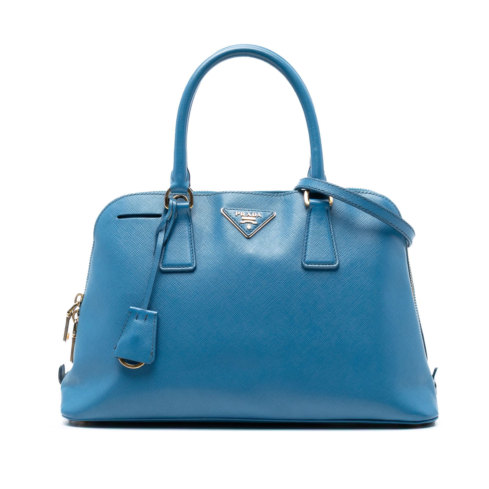 Prada Medium Saffiano Lux Promenade Satchel Blue Leather Bag (1 of 6)