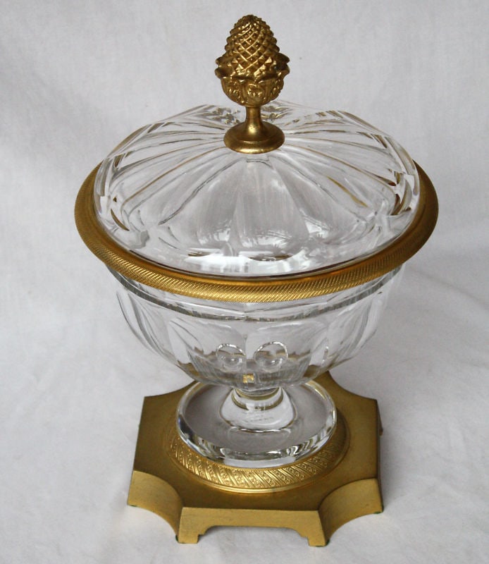 Baccarat 1900s Dore Bronze Crystal Centerpiece with Top: Baccarat 1900s Dore Bronze Crystal Centerpiece with Top This exquisite centerpiece is a stunning example of Baccarat craftsmanship from the early 1900s. Made in France, it features a combination of do