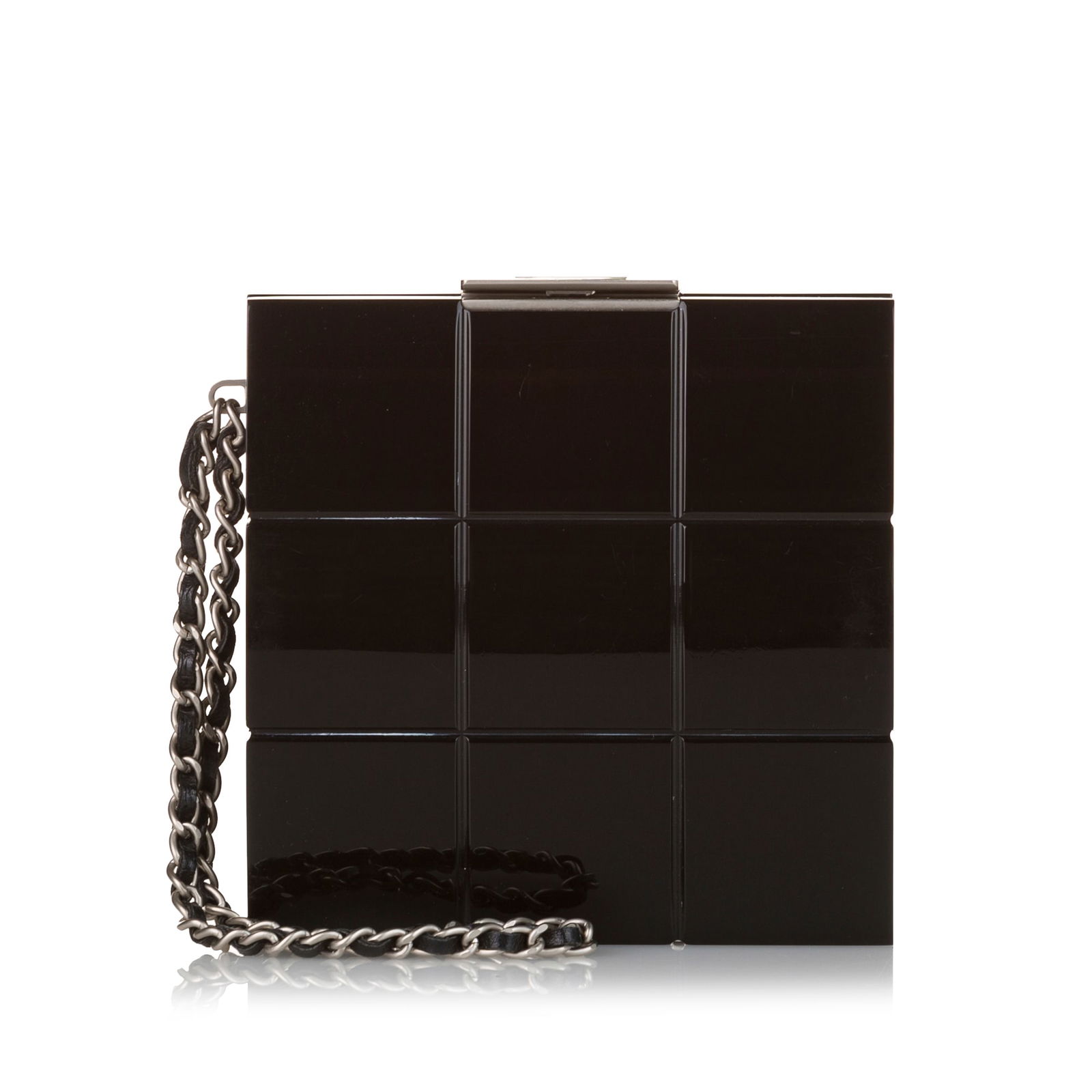 Chanel Choco Bar Black Lucite Clutch Bag: Chanel Choco Bar Black Lucite Clutch Bag This Chanel Choco Bar Lucite Perspex Clutch is a stylish accessory crafted from durable plastic, featuring a sleek black color and a distinctive lucite design.