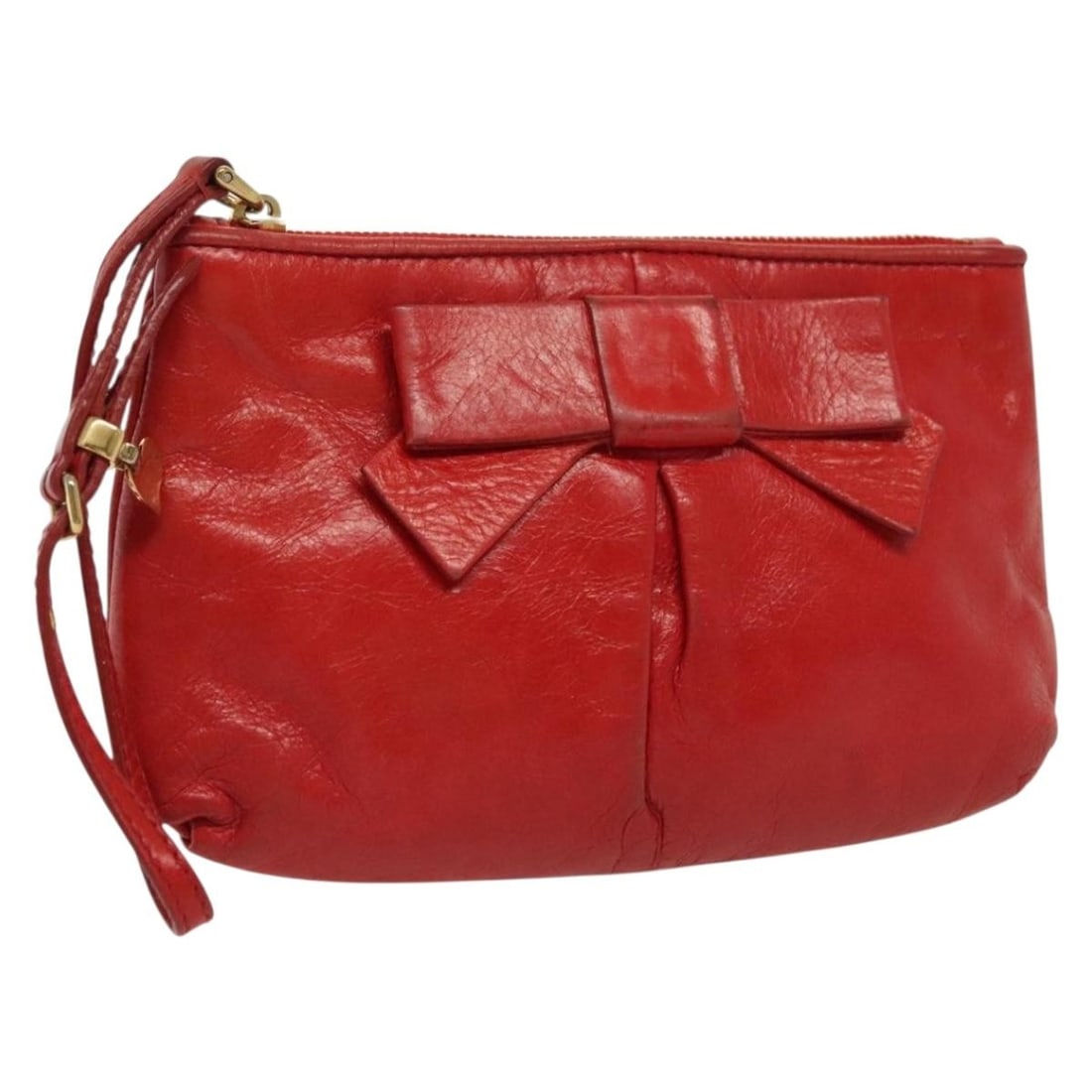Red Leather Wristlet Pouch by Miu Miu with Zip Closure (1 of 18)