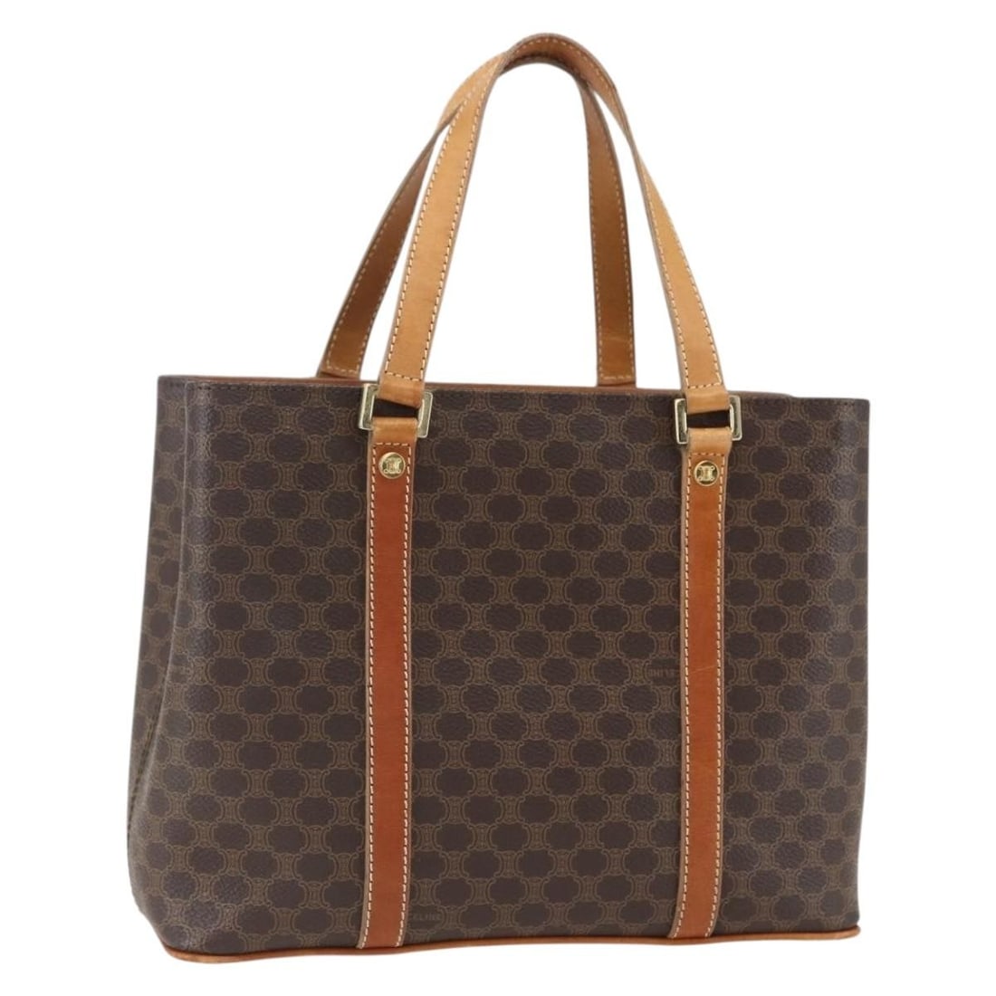 Vintage Macadam Canvas and Leather Handbag by Celine 26cm: Vintage Macadam Canvas and Leather Handbag by Celine 26cm This vintage Celine Macadam handbag for women features a brown canvas body with leather trim. It measures 26cm x 20cm x 10cm and was made in I