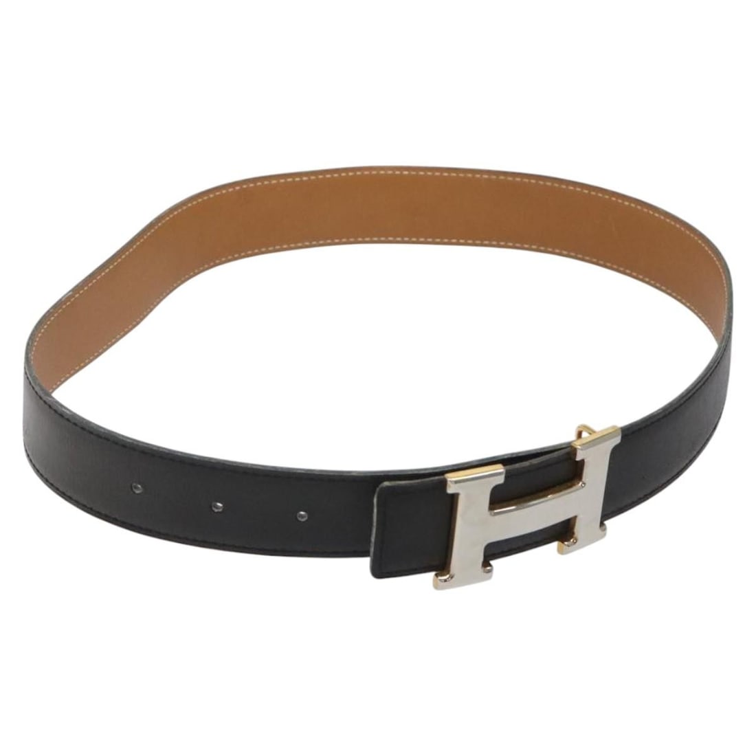 HERMES Constance H Black Leather Belt 1.2in Auth France: HERMES Constance H Black Leather Belt 1.2in Auth France This HERMES Twotone Constance H Belt is a striking accessory crafted from high-quality leather in a classic black color. The belt features a wid