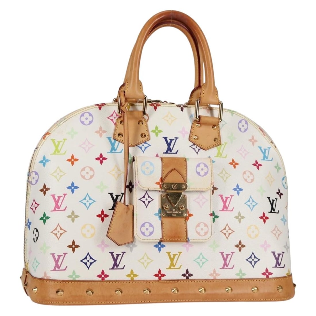 Louis Vuitton Multicolor Monogram Alma Canvas Tote 39cm: Louis Vuitton Multicolor Monogram Alma Canvas Tote 39cm This Louis Vuitton Alma handbag features the iconic Monogram Multicolor canvas in white, designed for female use. It presents signs of wear incl