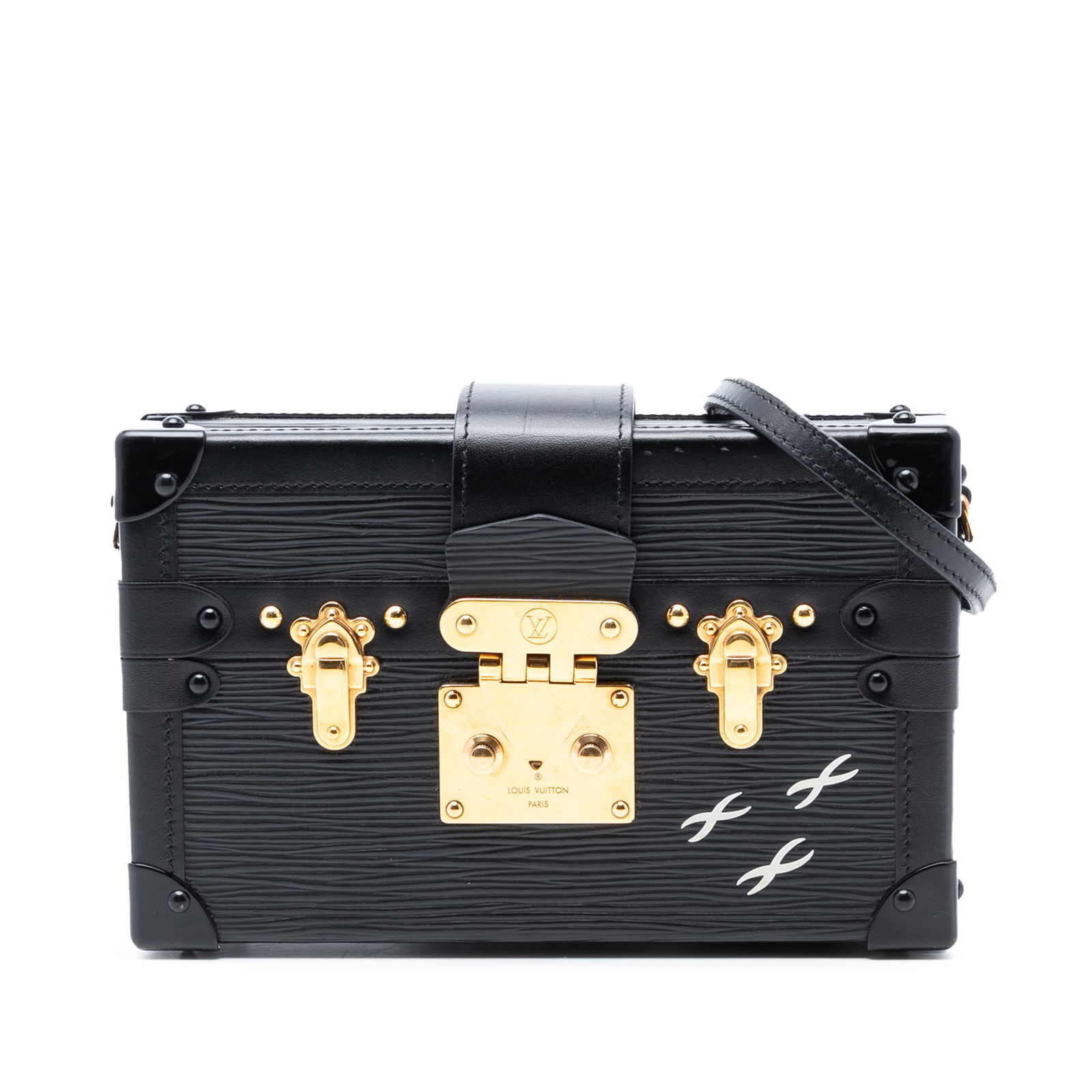 Louis Vuitton Epi Petite Malle Black Leather Bag: Louis Vuitton Epi Petite Malle Black Leather Bag The Louis Vuitton Epi Petite Malle is an exquisite bag crafted from durable epi leather, featuring a sleek black finish. This stylish piece includes an