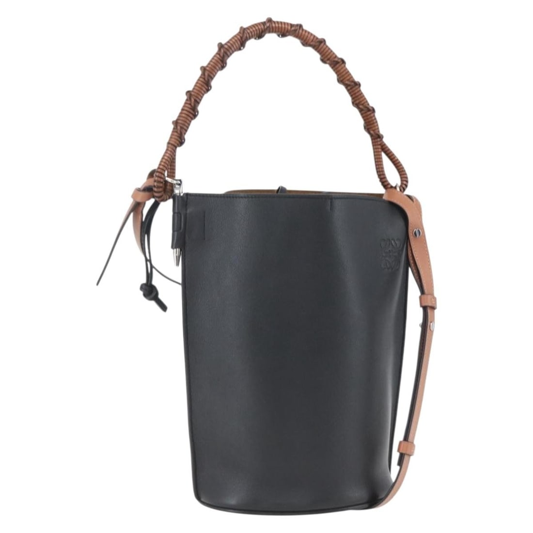 Loewe Gate Black Leather Baguette Shoulder Bag with Silver Accents 2-Way: Loewe Gate Black Leather Baguette Shoulder Bag with Silver Accents 2-Way This LOEWE Gate Baguette shoulder bag features a sleek black and silver leather exterior and offers versatile 2-way wear as a s