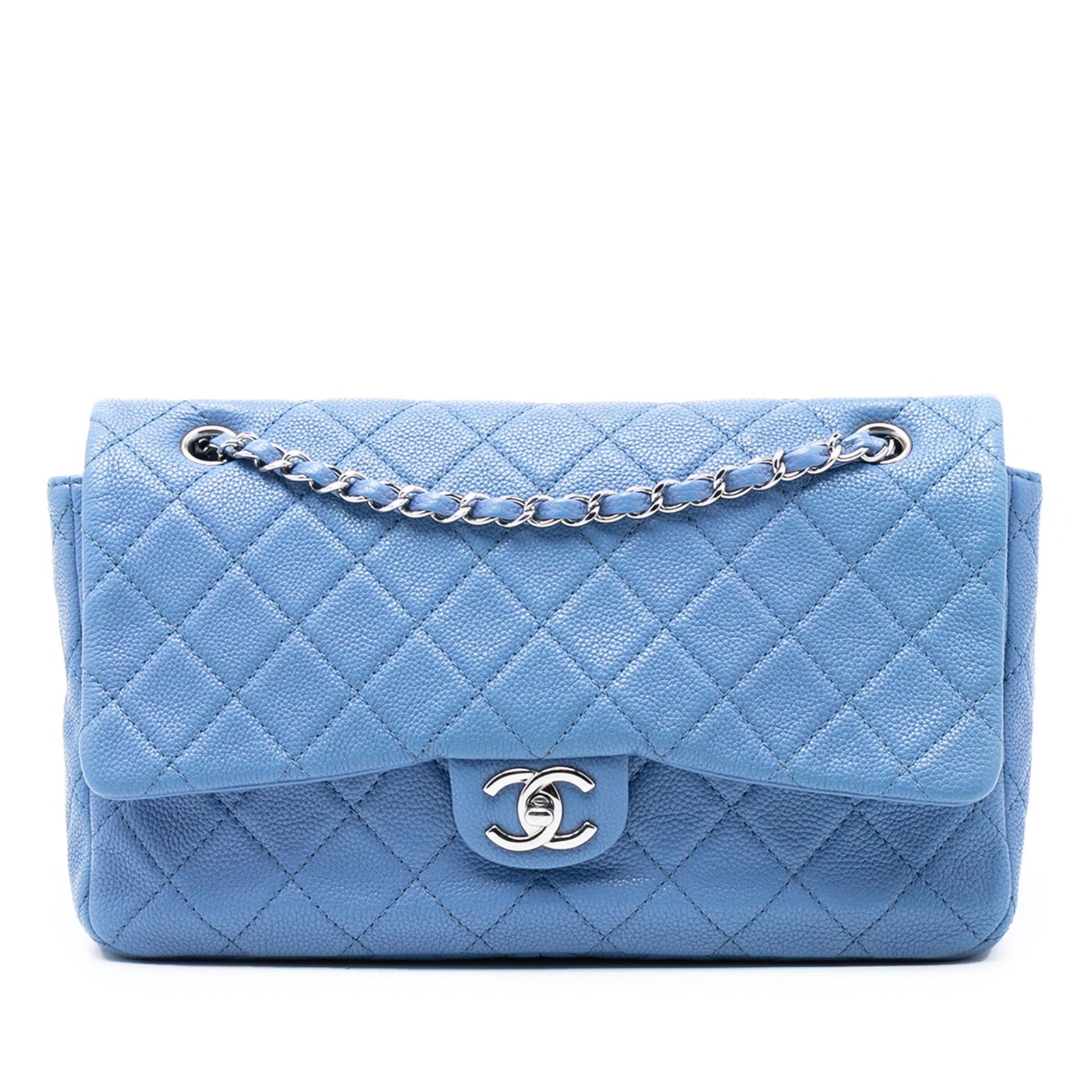 Chanel Blue Caviar Leather Jumbo Flap Shoulder Bag with Double Compartments (1 of 8)
