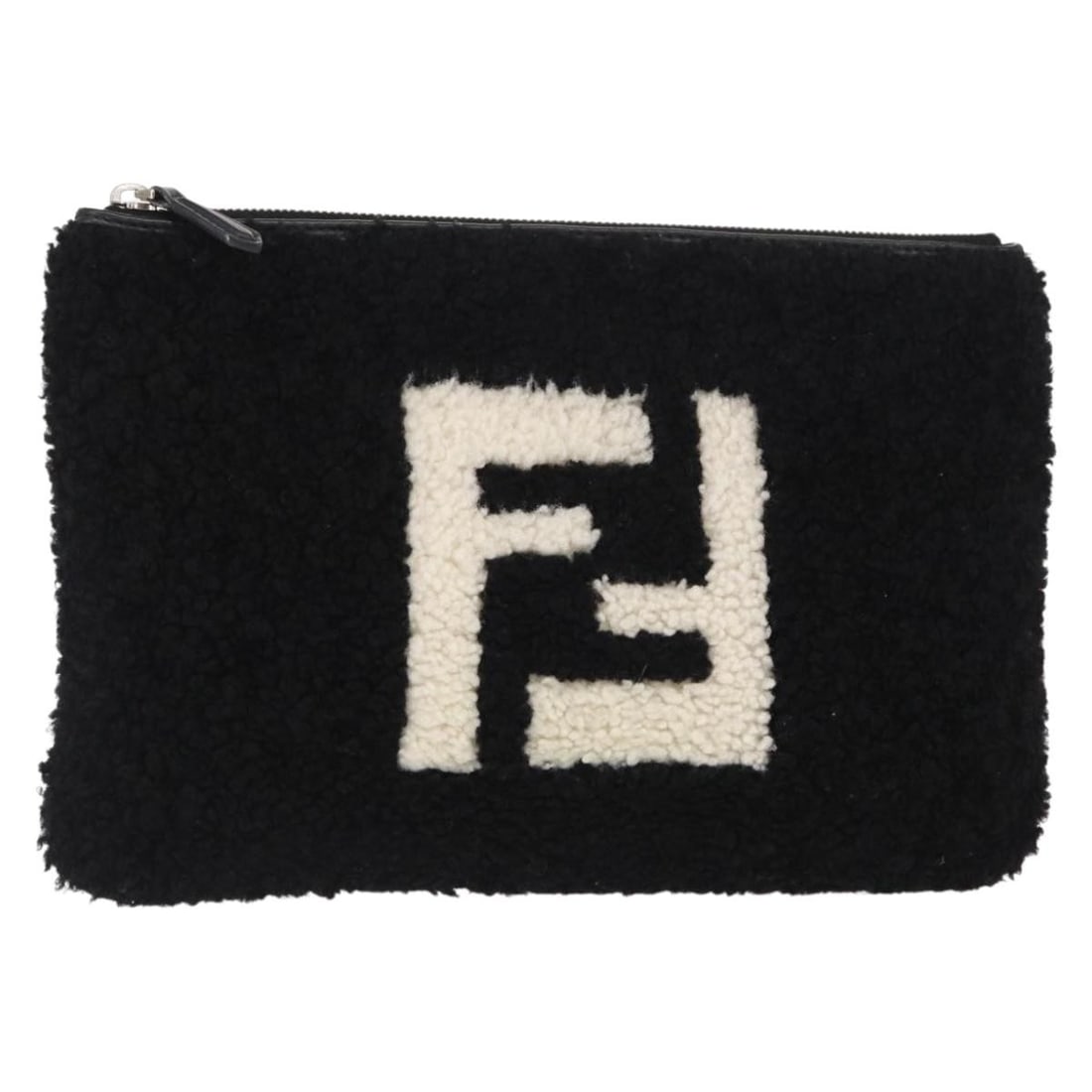 FENDI Black Silver Wool Clutch Bag Italy Auth 157124V: FENDI Black Silver Wool Clutch Bag Italy Auth 157124V This elegant FENDI clutch bag combines sophistication and style, crafted from luxurious black wool with striking silver accents. Perfect for eveni
