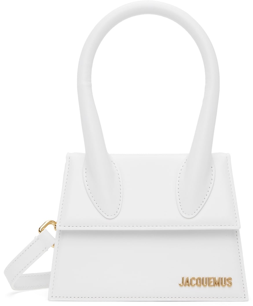 Jacquemus Le Chiquito Moyen White Leather Handbag: Jacquemus Le Chiquito Moyen White Leather Handbag This pre-owned Jacquemus Le Chiquito Moyen bag features a geometric design crafted from white leather. It is designed for women and remains in excelle