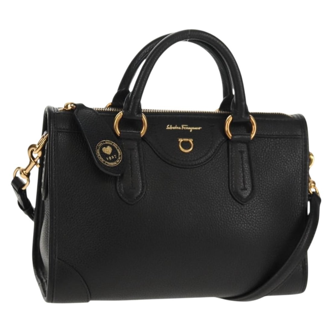Salvatore Ferragamo Brianna Leather Hand Bag Black Gold Authentic: Salvatore Ferragamo Brianna Leather Hand Bag Black Gold Authentic The Salvatore Ferragamo Brianna Hand Bag is a sophisticated accessory crafted from high-quality leather in a striking black and gold c