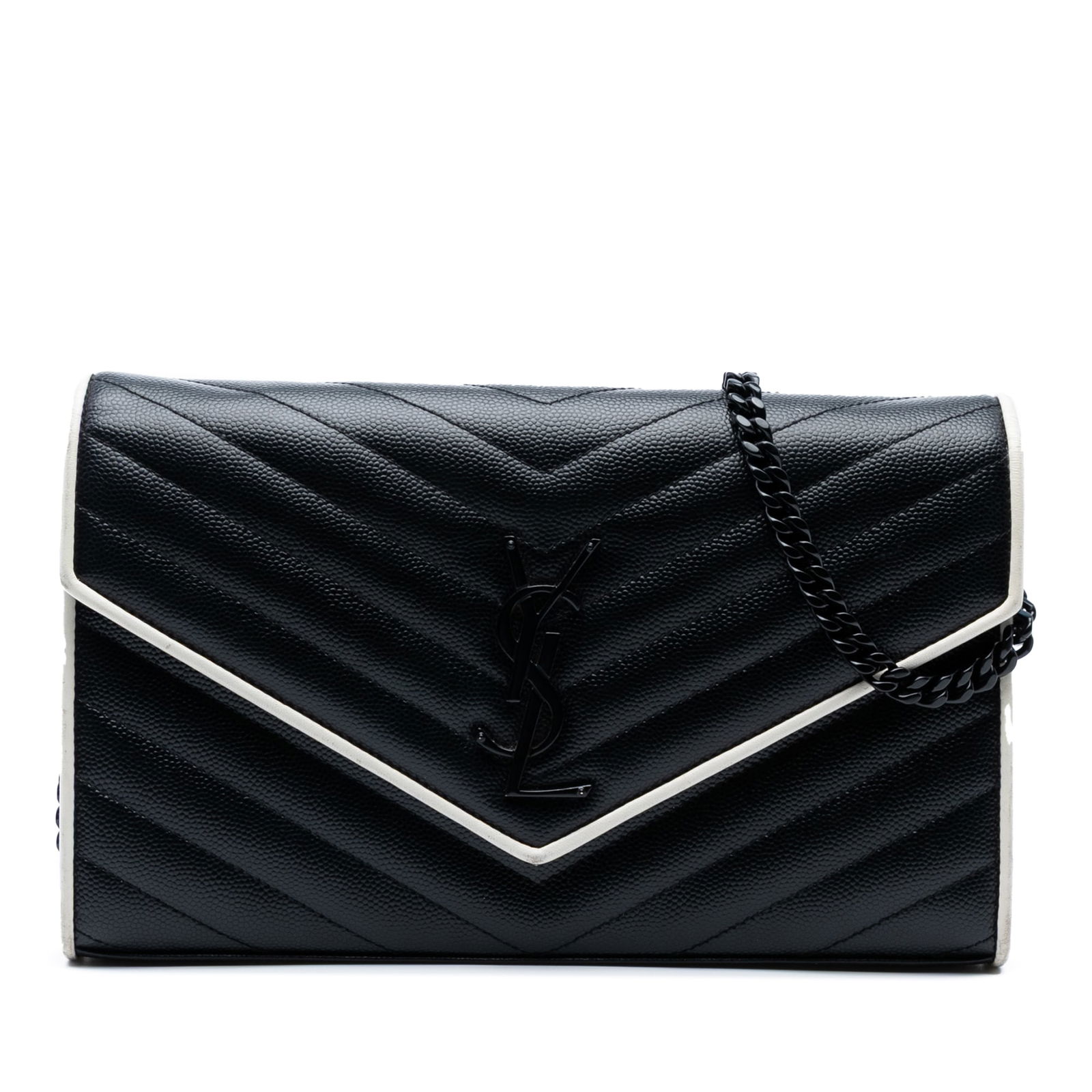 Saint Laurent Grain De Poudre Chevron Monogram Wallet Black Leather (1 of 8)