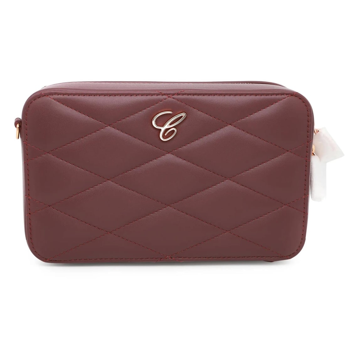 Chopard Happy Hearts Mini Chain Bag Bordeaux Quilted Leather: Chopard Happy Hearts Mini Chain Bag Bordeaux Quilted Leather Elevate your accessory collection with the Chopard Happy Hearts Mini Chain Bag, crafted from luxurious bordeaux quilted calfskin. This char