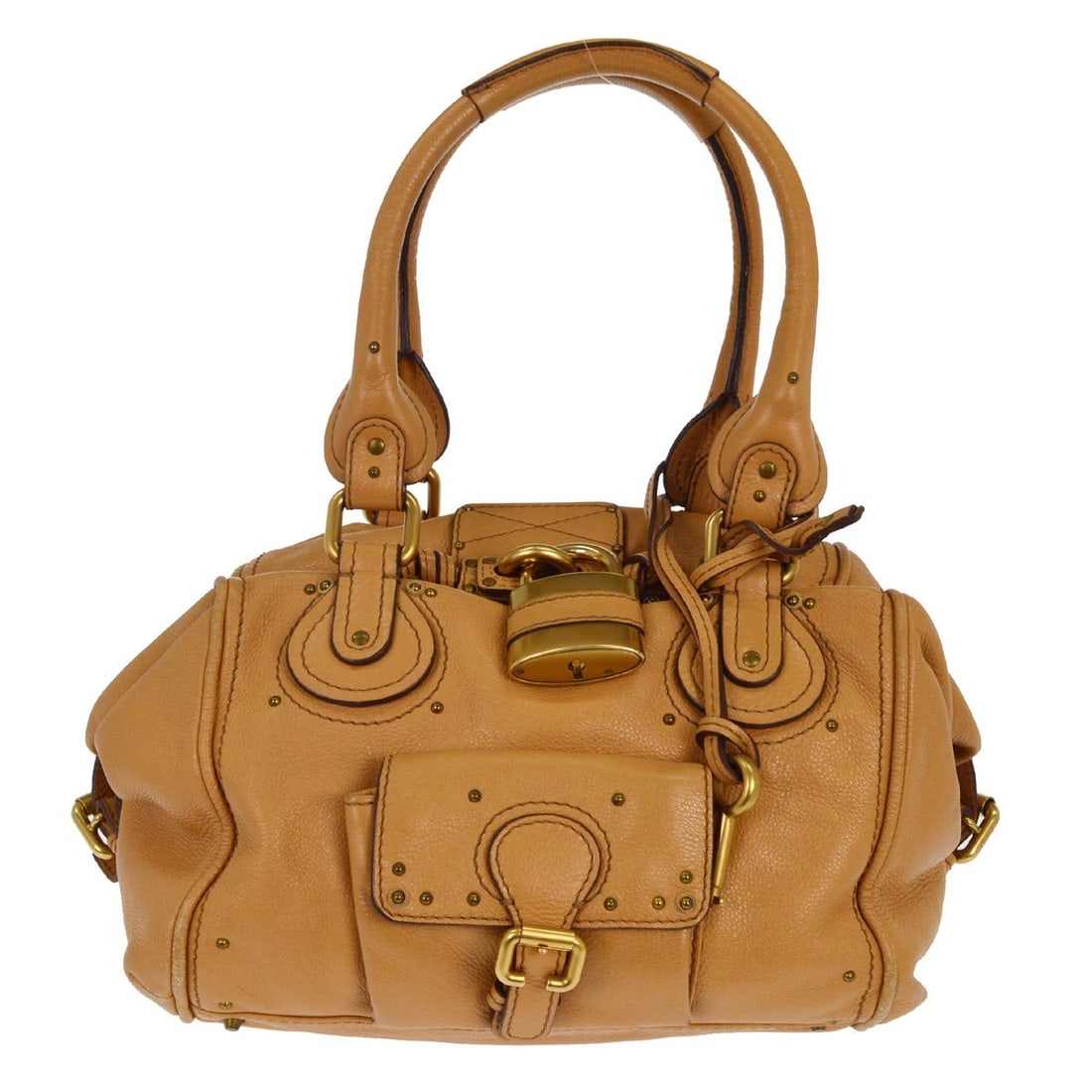 Chloe Paddington Beige Leather Satchel Bag: Chloe Paddington Beige Leather Satchel Bag The Chloe Paddington Lock Handbag is crafted from beige leather and features a signature lock detail. Designed for women, this handbag offers ample space and