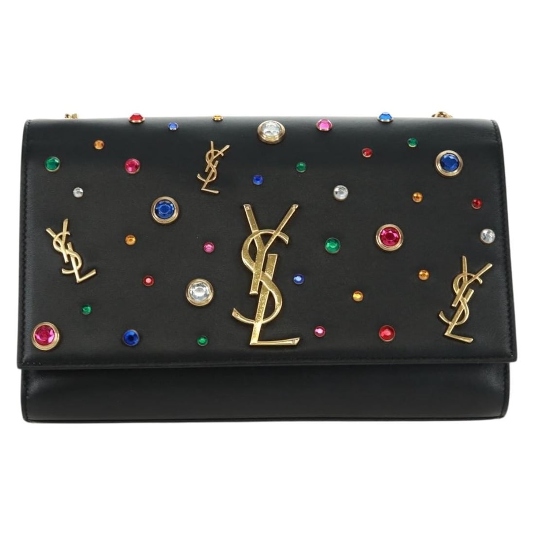 Saint Laurent Black Embellished Leather Monogram Crossbody Purse: Saint Laurent Black Embellished Leather Monogram Crossbody Purse This Saint Laurent Classic Monogram Crossbody Bag is crafted from black leather and features the iconic monogram embellishment. Designe