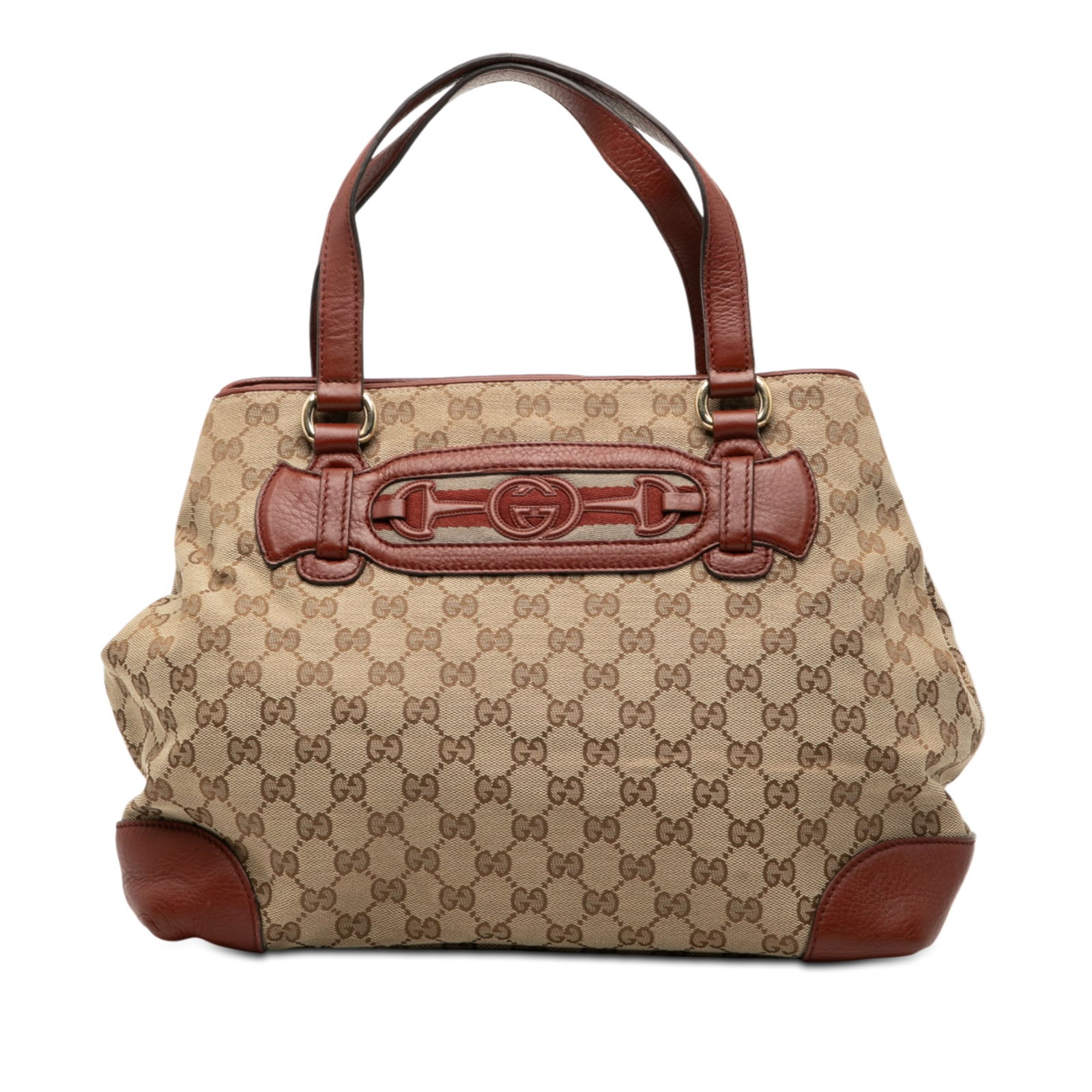 Brown Gucci Dressage Tote Bag with GG Canvas and Leather Trim (1 of 7)