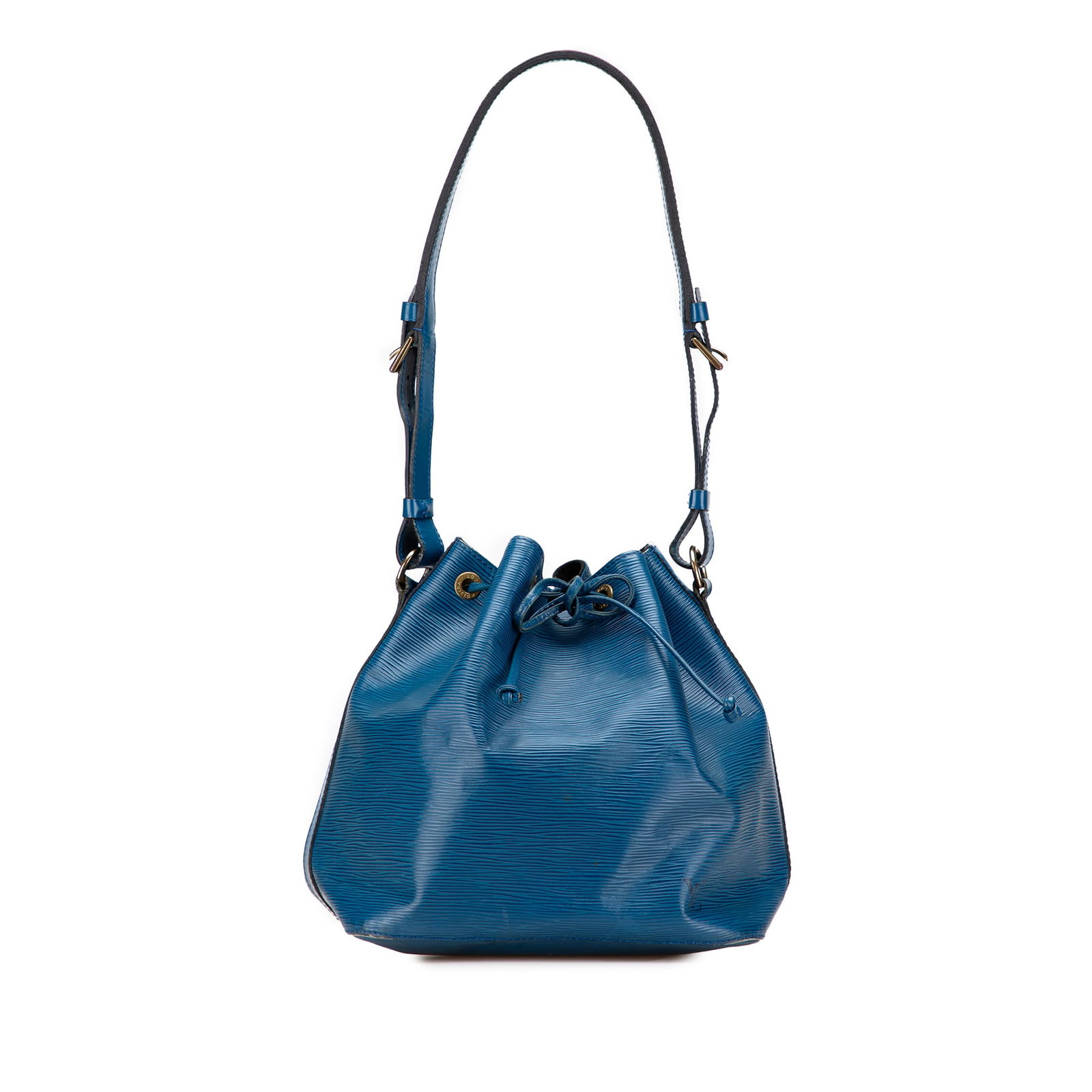 Louis Vuitton Epi Petit Noe Blue Leather Bag: Louis Vuitton Epi Petit Noe Blue Leather Bag The Louis Vuitton Epi Petit Noe is a stylish and functional bag crafted from durable epi leather. This iconic piece features an adjustable flat leather sho