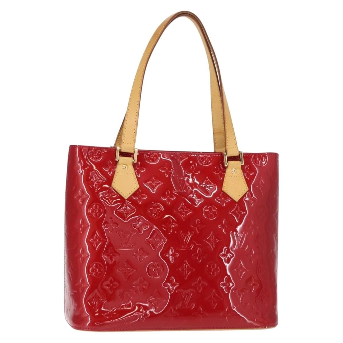 Louis Vuitton Houston Patent Leather Red Handbag 29.5cm: Louis Vuitton Houston Patent Leather Red Handbag 29.5cm This pre-owned Louis Vuitton Houston handbag features a red patent leather exterior with the iconic Monogram Vernis pattern. Designed for women,