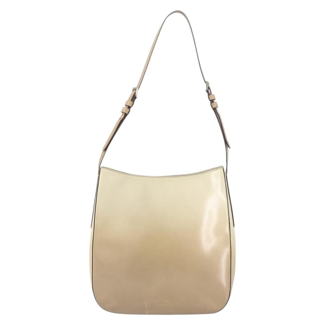 Beige Prada Patent Leather Vintage Shoulder Bag 26cm: Beige Prada Patent Leather Vintage Shoulder Bag 26cm This vintage Prada shoulder bag for women is crafted from beige patent leather. It features a compact design suitable for everyday use. The bag sho