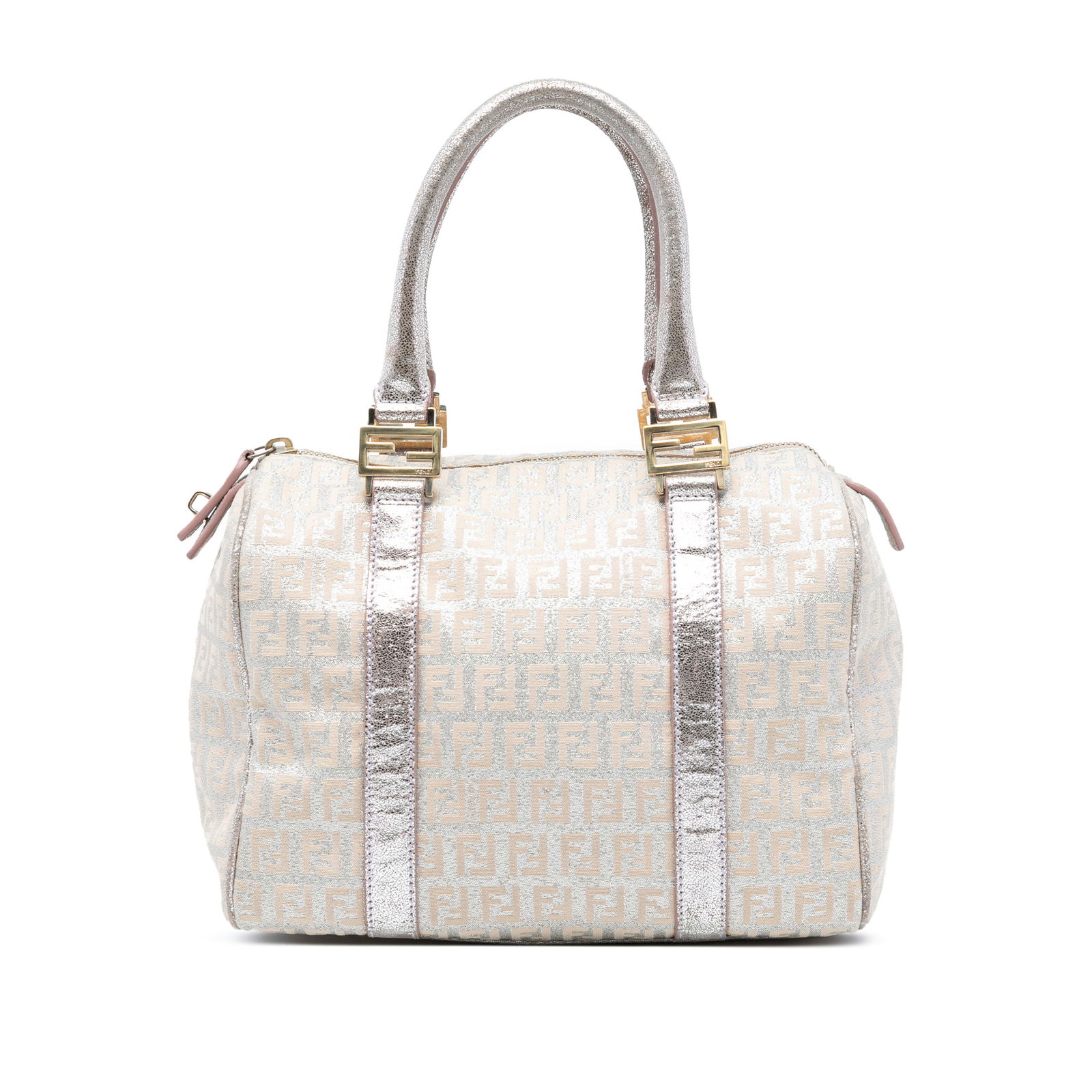 Fendi Forever Mini Bauletto Boston Silver Metallic Canvas Handbag (1 of 6)