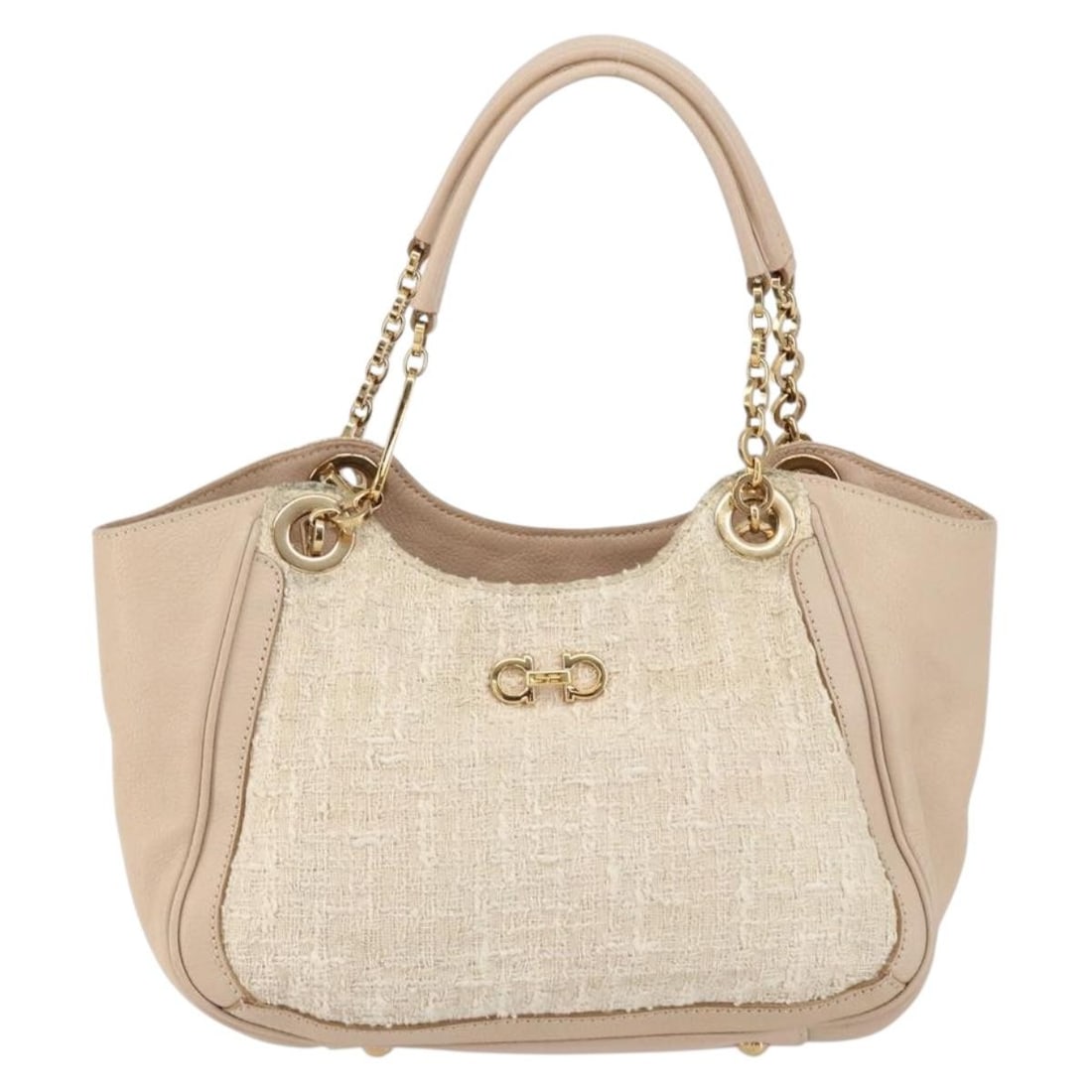 Beige Leather Tote Bag by Salvatore Ferragamo Gancini 25cm x 20cm x 11cm: Beige Leather Tote Bag by Salvatore Ferragamo Gancini 25cm x 20cm x 11cm This Salvatore Ferragamo Gancini Tote is crafted from beige leather and designed for women. It features a classic tote silhouet