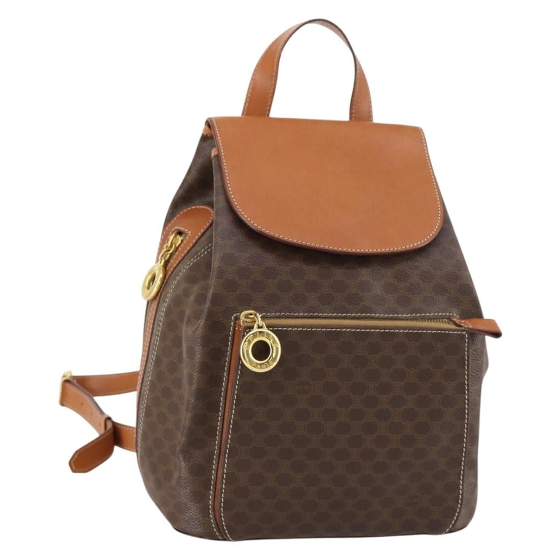 CELINE Macadam Canvas Brown Gold PVC Leather Backpack Auth Italy (1 of 18)