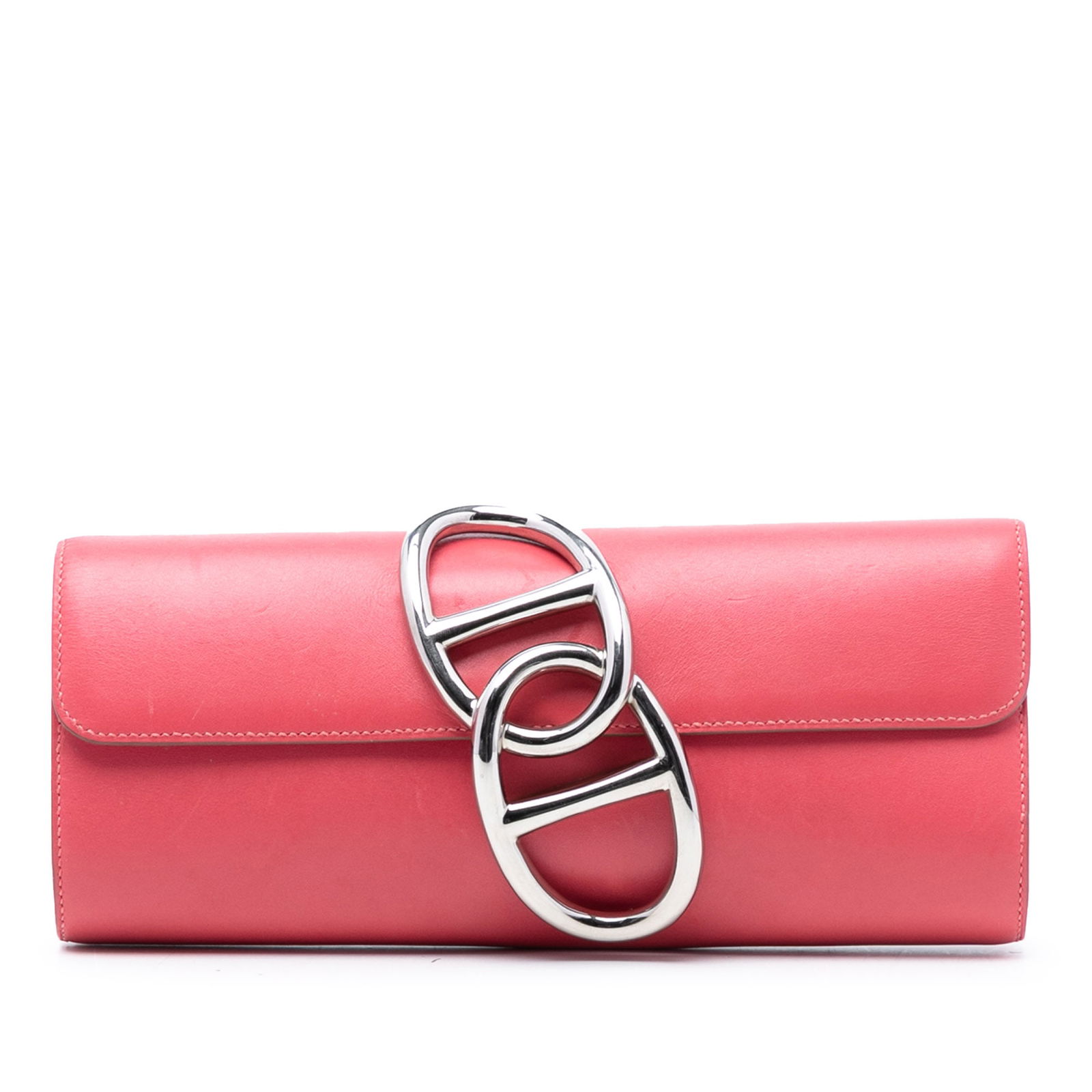 Rose Tyrien Tadelakt Leather Egee Clutch Bag by Hermes France: Rose Tyrien Tadelakt Leather Egee Clutch Bag by Hermes France This Egee clutch is crafted from Tadelakt leather in Rose Tyrien pink, featuring a front flap with magnetic closure and interior slip pock