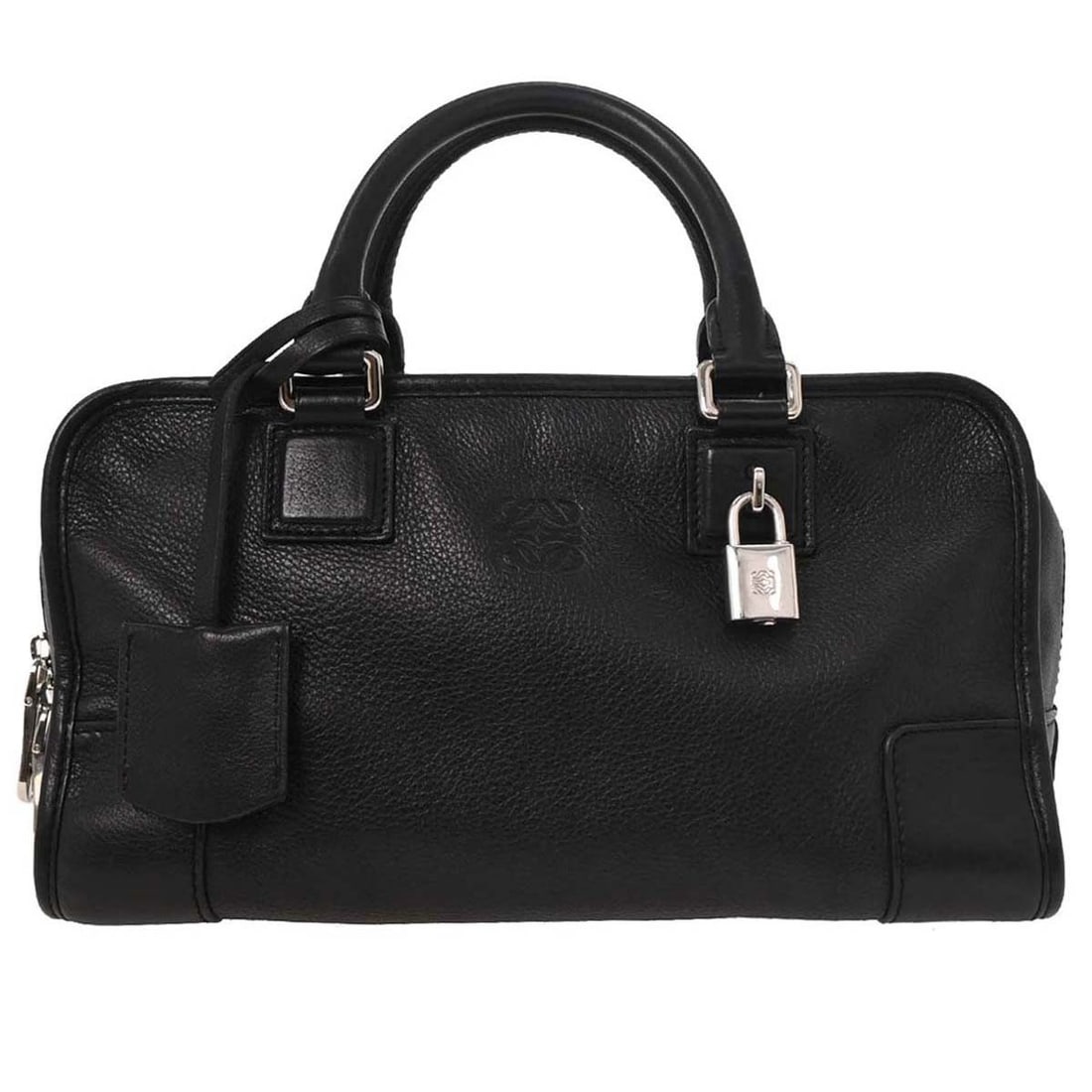 Black Leather Loewe Amazona Handbag 29cm by 16cm by 13cm: Black Leather Loewe Amazona Handbag 29cm by 16cm by 13cm This pre-owned Loewe Amazona 28 handbag for females is crafted from black leather and measures 29cm x 16cm x 13cm. Made in Spain, it is in very