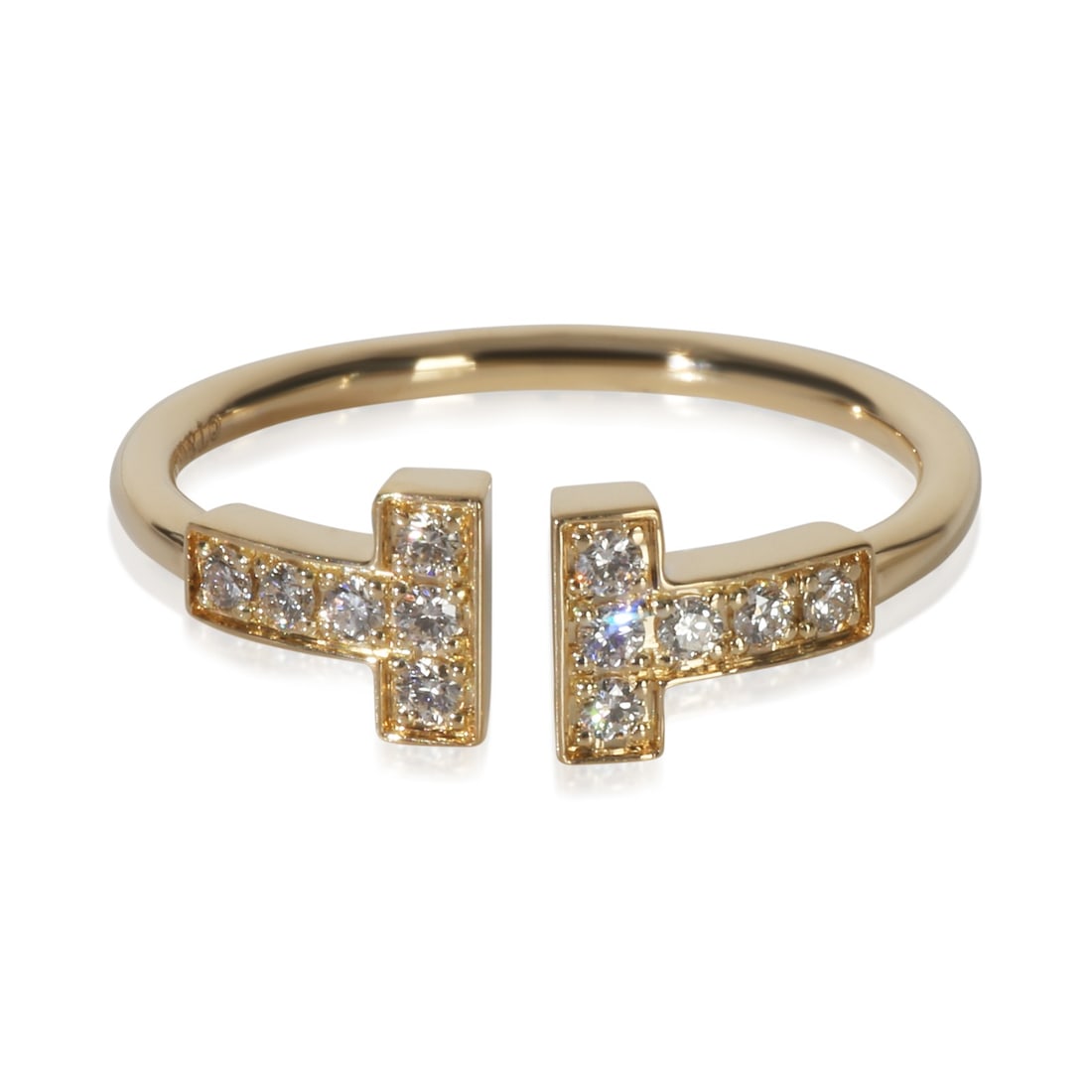 Tiffany T Wire 18k Yellow Gold Diamond Ring with Box: Tiffany T Wire 18k Yellow Gold Diamond Ring with Box This Tiffany & Co. Tiffany T Wire ring is crafted from 18k yellow gold and features round brilliant diamonds with a total carat weight of 0.13. The