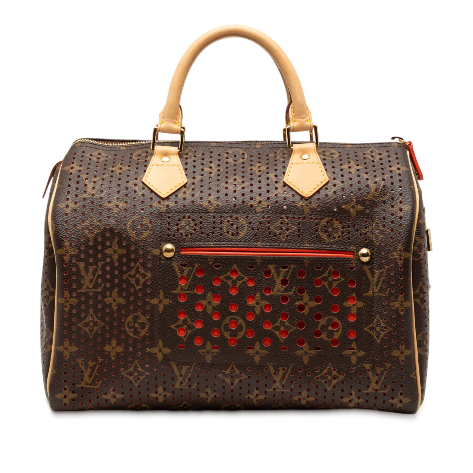 Perforated Monogram Canvas Speedy 30 Bag by Louis Vuitton: Perforated Monogram Canvas Speedy 30 Bag by Louis Vuitton This Louis Vuitton Monogram Perforated Speedy 30 features a perforated monogram canvas body, rolled vachetta leather handles, a top zip closur