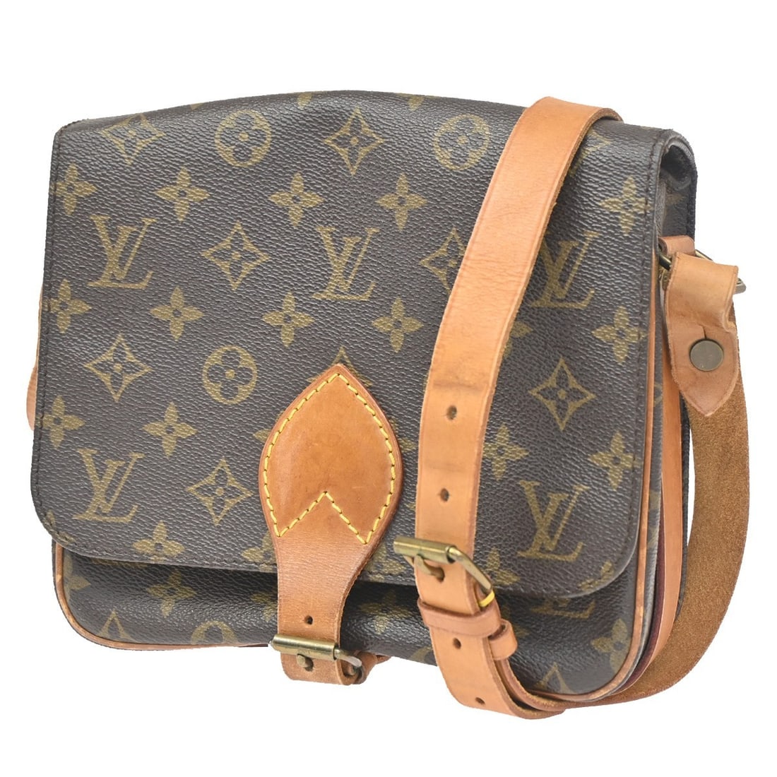 Louis Vuitton Monogram Canvas Brown Cartouchiere Crossbody Purse: Louis Vuitton Monogram Canvas Brown Cartouchiere Crossbody Purse This Louis Vuitton Cartouchiere handbag features the classic monogram canvas design in brown, tailored for women. The compact bag measu