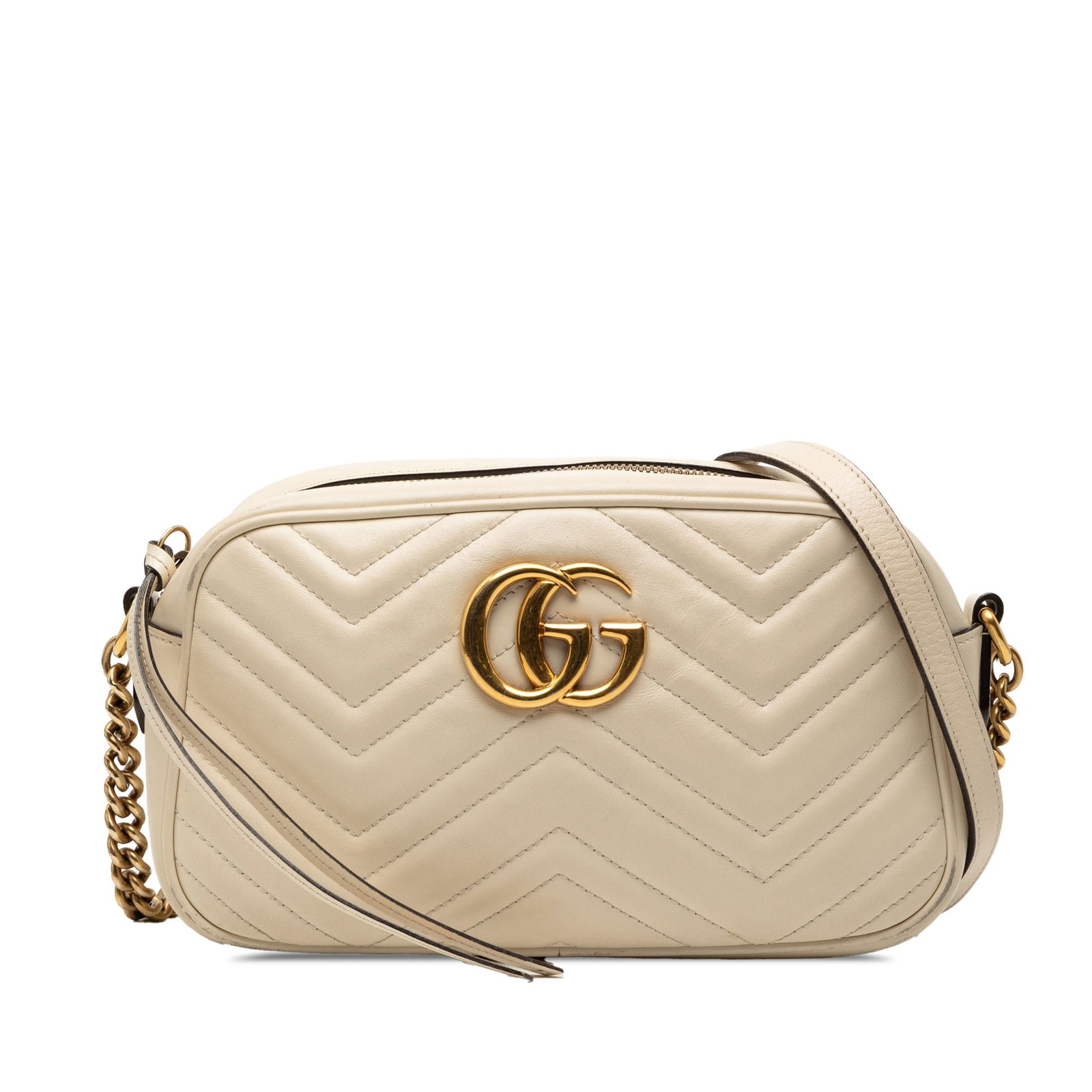 White Gucci GG Marmont Small Matelasse Leather Crossbody Bag (1 of 7)
