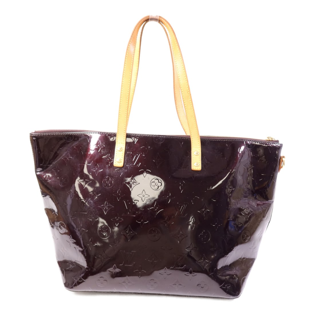 Louis Vuitton Bellevue GM Red Monogram Vernis Handbag with Gold Hardware: Louis Vuitton Bellevue GM Red Monogram Vernis Handbag with Gold Hardware This Louis Vuitton Bellevue GM handbag features the iconic Monogram Vernis enamel exterior in brown, complemented by gold-tone