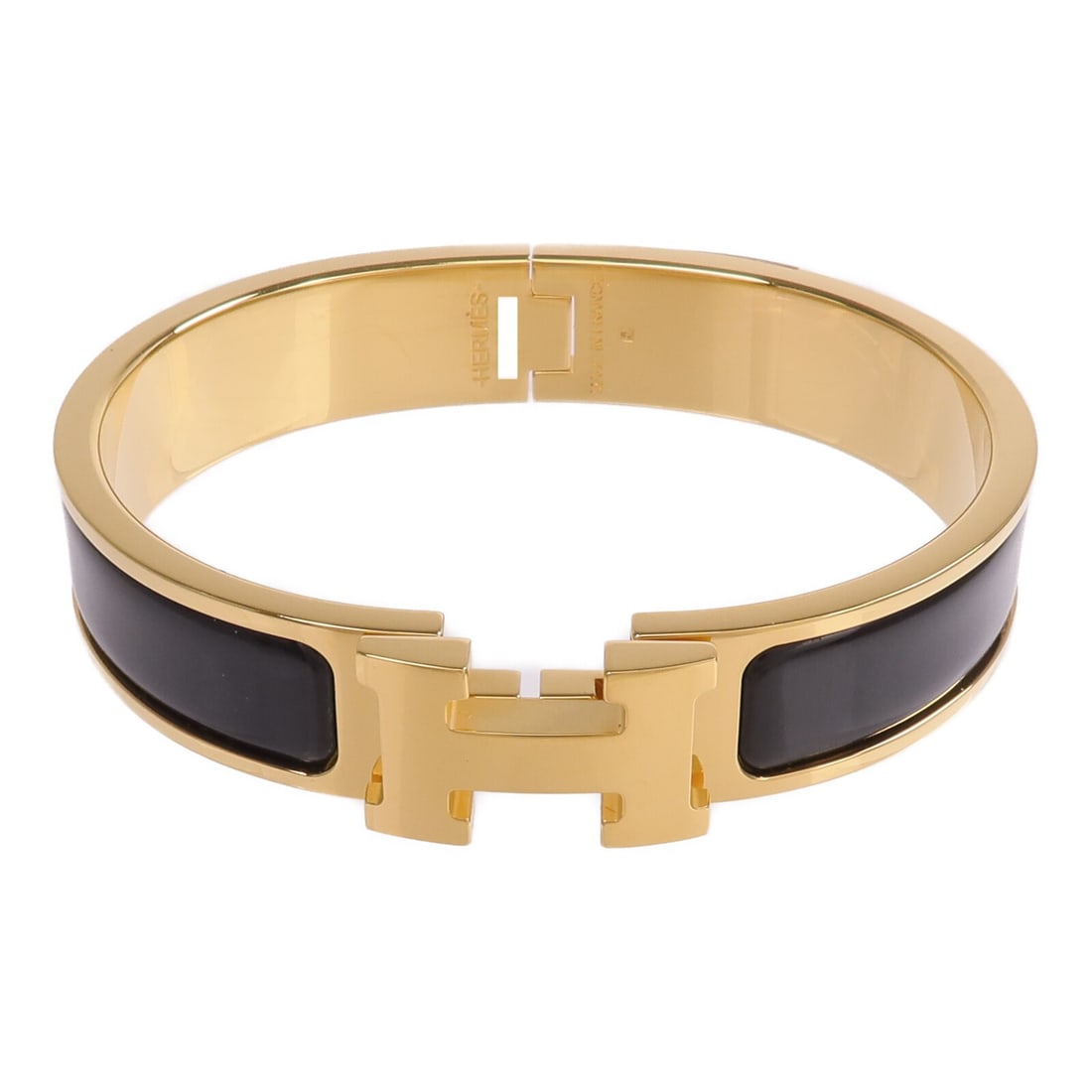 Black Enamel and Gold Tone Clic H Bracelet by Hermes (1 of 10)