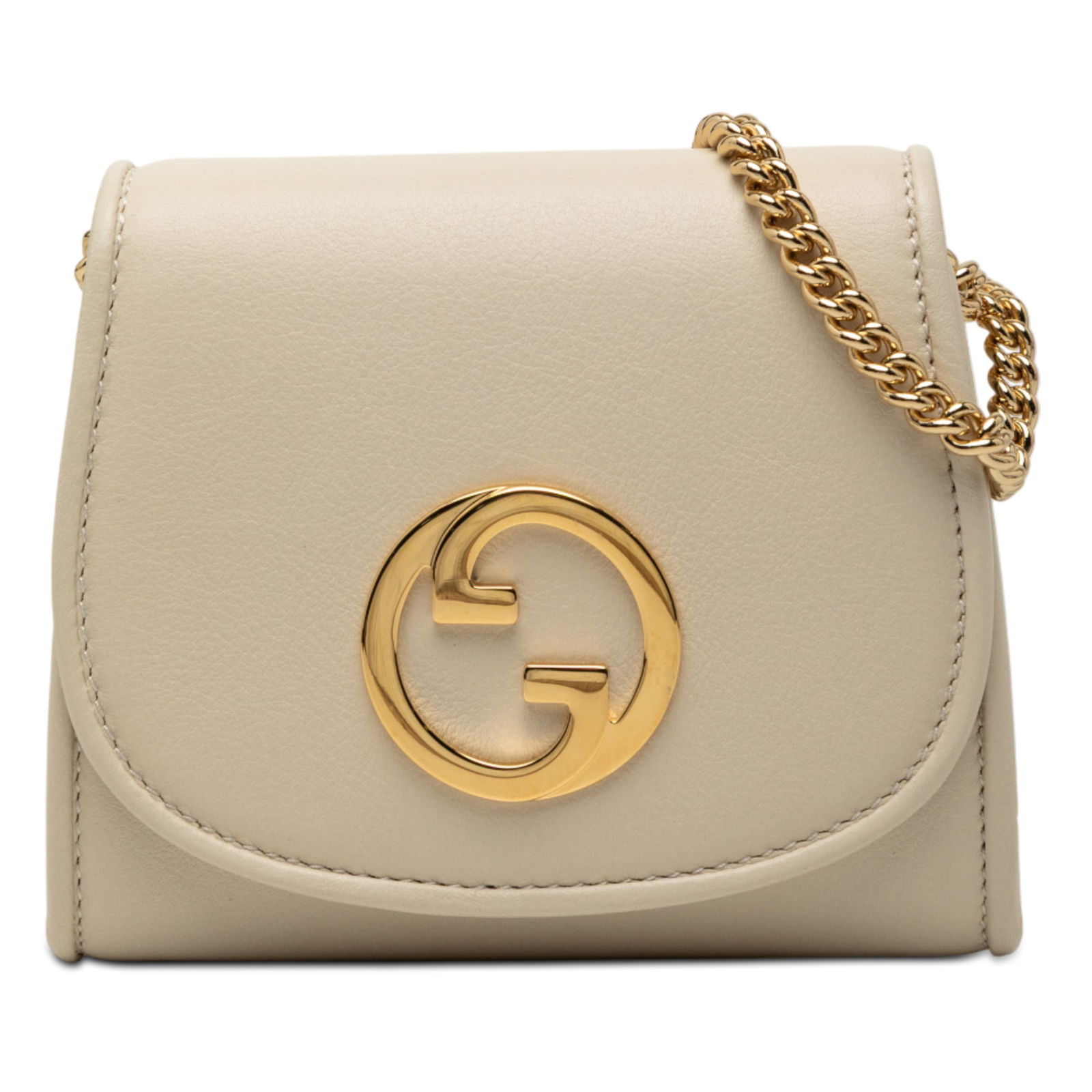 Gucci Blondie White Calfskin Chain Wallet with Gold Tone Hardware: Gucci Blondie White Calfskin Chain Wallet with Gold Tone Hardware This Gucci Medium Calfskin Blondie Wallet on Chain features a white leather body with a front flap and magnetic snap closure. It inclu
