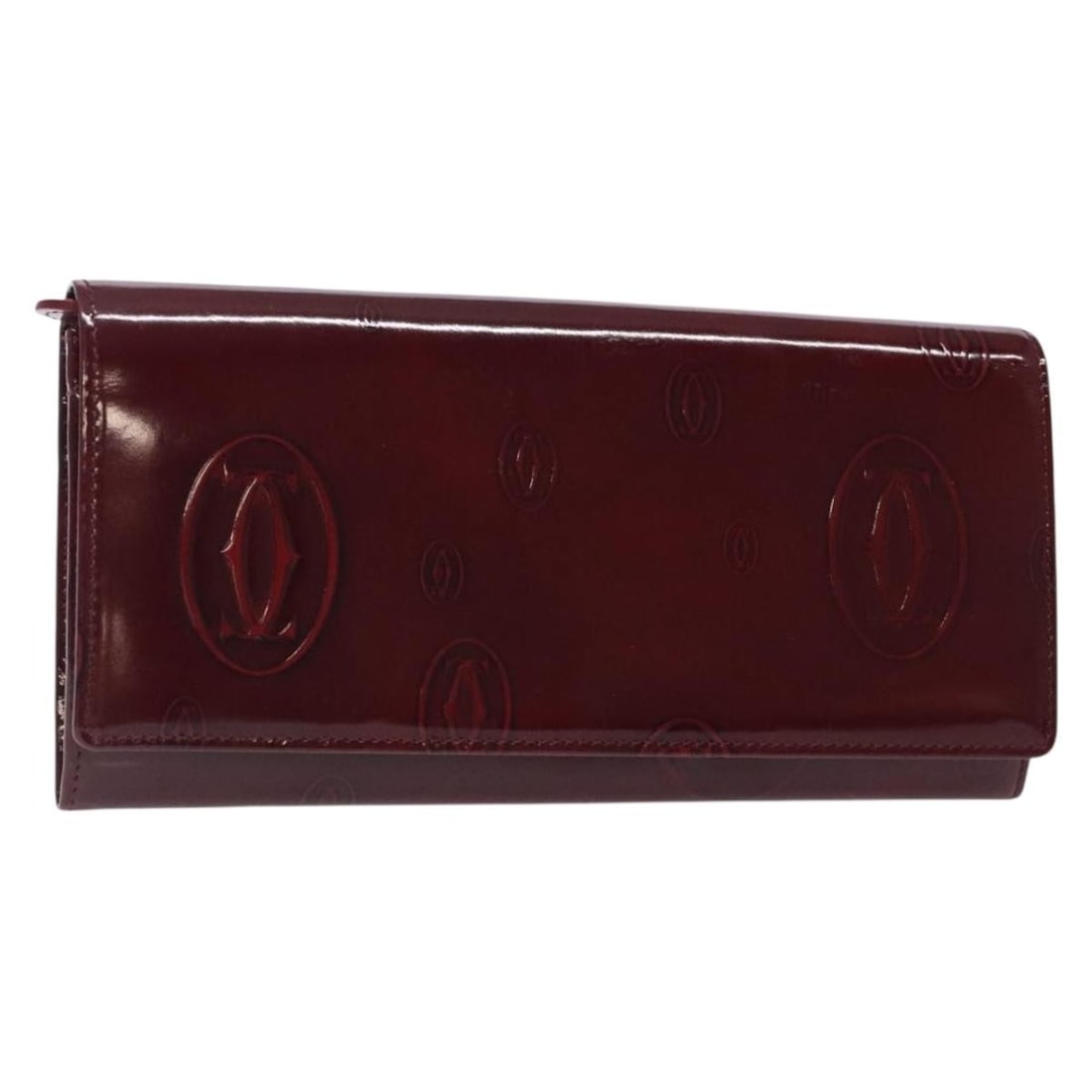 Cartier Patent Leather Burgundy Long Wallet Happy Birthday Model: Cartier Patent Leather Burgundy Long Wallet Happy Birthday Model This Cartier Happy Birthday long wallet for women features burgundy patent leather with a sleek, compact design. It offers multiple com