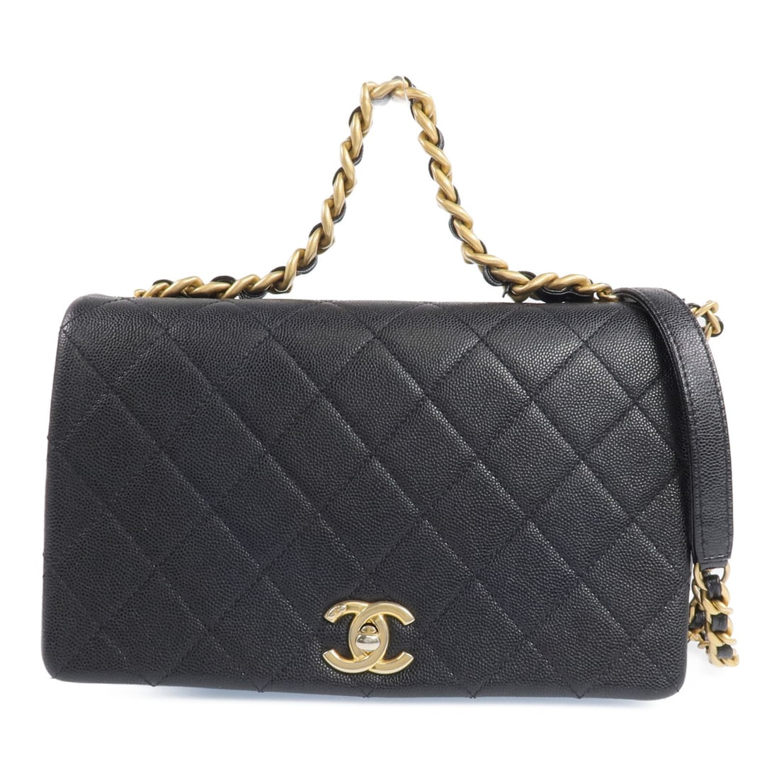 Black Calfskin CHANEL 2way Shoulder Bag with CC Logo and Gold Hardware: Black Calfskin CHANEL 2way Shoulder Bag with CC Logo and Gold Hardware This CHANEL 2-way shoulder bag features a classic black calfskin leather exterior. Designed for versatility, it can be worn as a