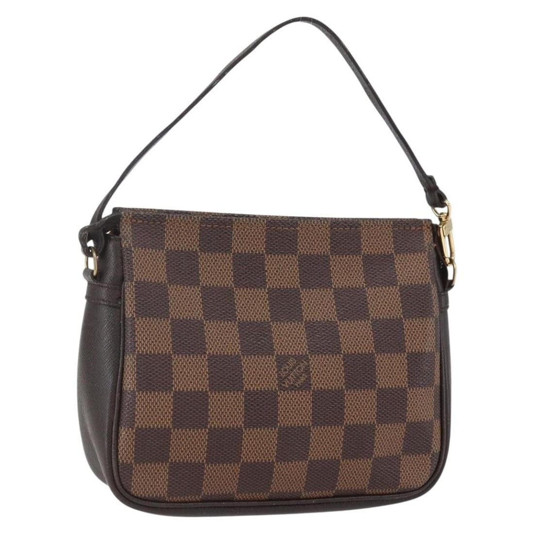 Louis Vuitton Damier Ebene Canvas Makeup Pouch Model N51982: Louis Vuitton Damier Ebene Canvas Makeup Pouch Model N51982 This Louis Vuitton Damier Ebene makeup pouch features the signature Damier Ebene canvas in a classic brown color. The pouch is crafted in Fr
