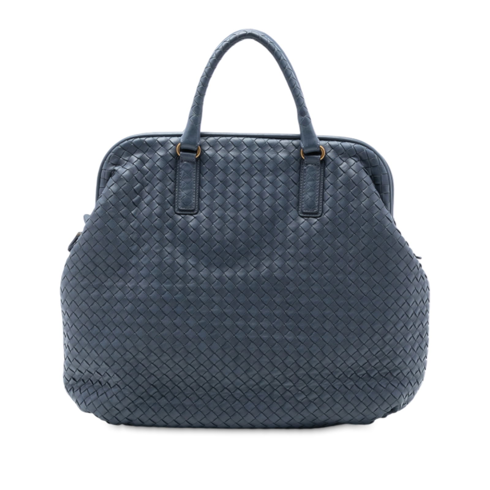 Blue Nappa Leather Intrecciato Frame Top Handle Bag by Bottega Veneta (1 of 7)