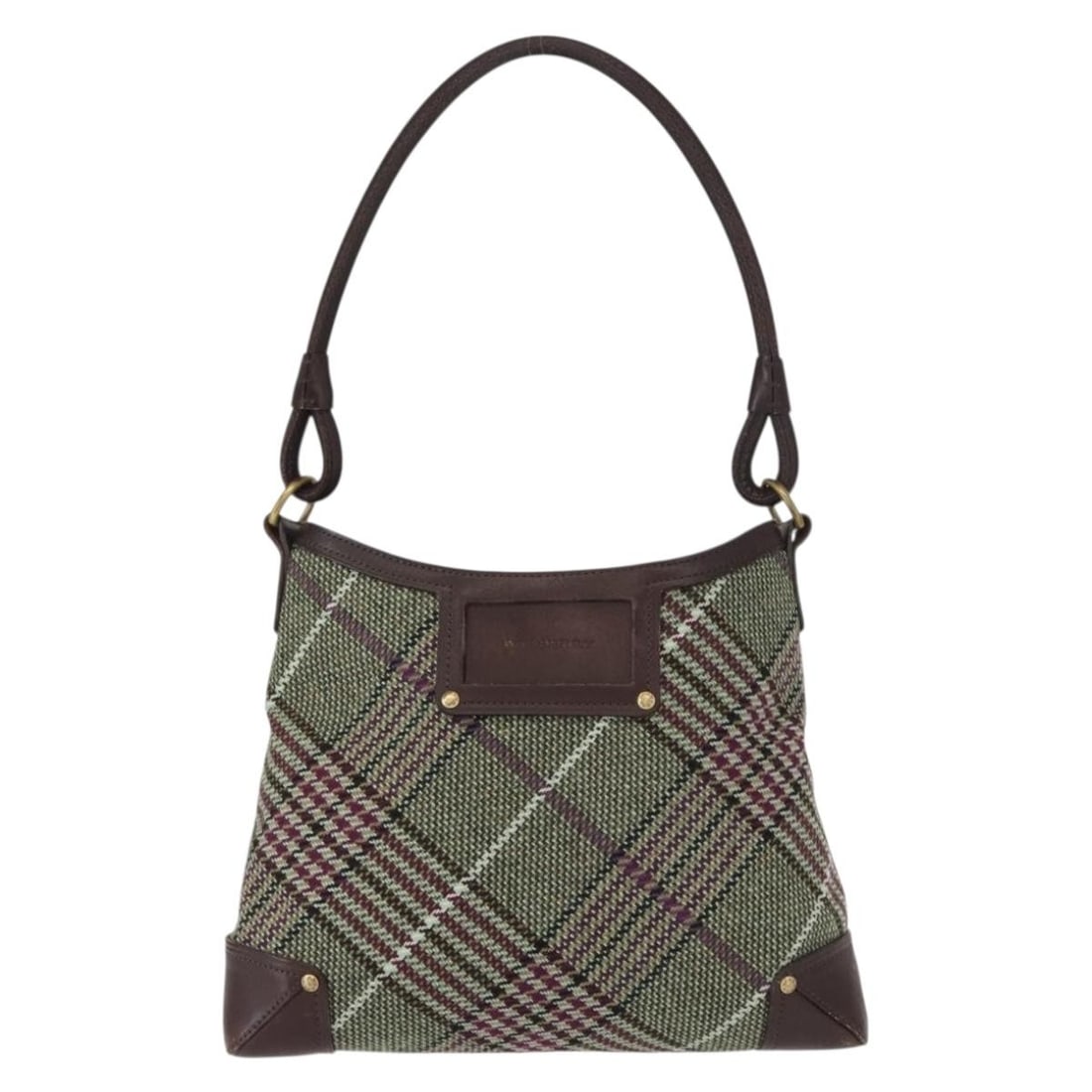 Green Wool Shoulder Bag with Burberry Nova Check Pattern: Green Wool Shoulder Bag with Burberry Nova Check Pattern This pre-owned Burberry Nova Check shoulder bag for women features a green wool exterior with the iconic Nova Check pattern. It offers a compac
