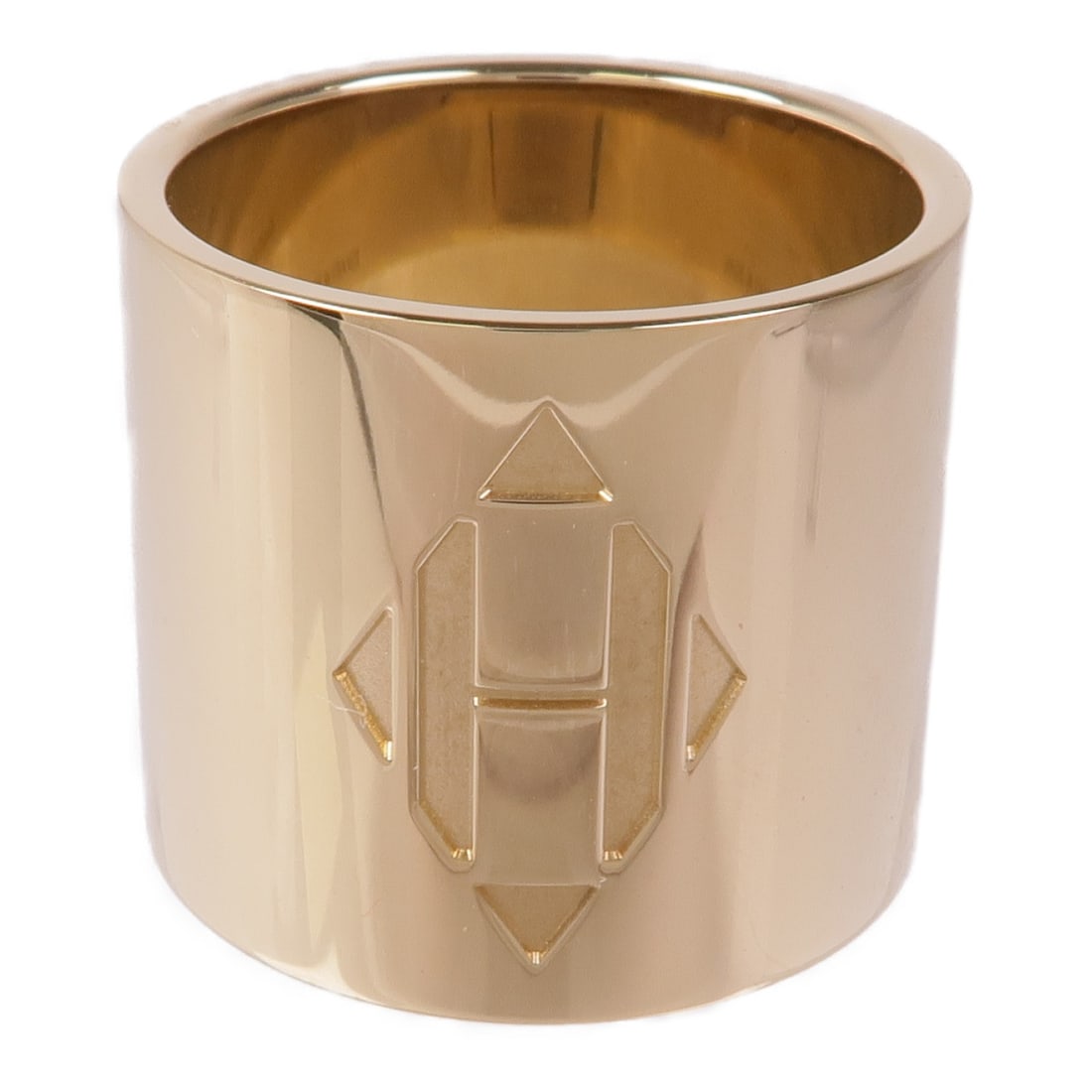 Hermes Diamant Gold Tone H Scarf Ring Accessory: Hermes Diamant Gold Tone H Scarf Ring Accessory Elevate your style with this exquisite HERMES H Diamant Scarf Ring. Crafted in a luxurious gold-tone finish, this scarf ring is a perfect accessory to c