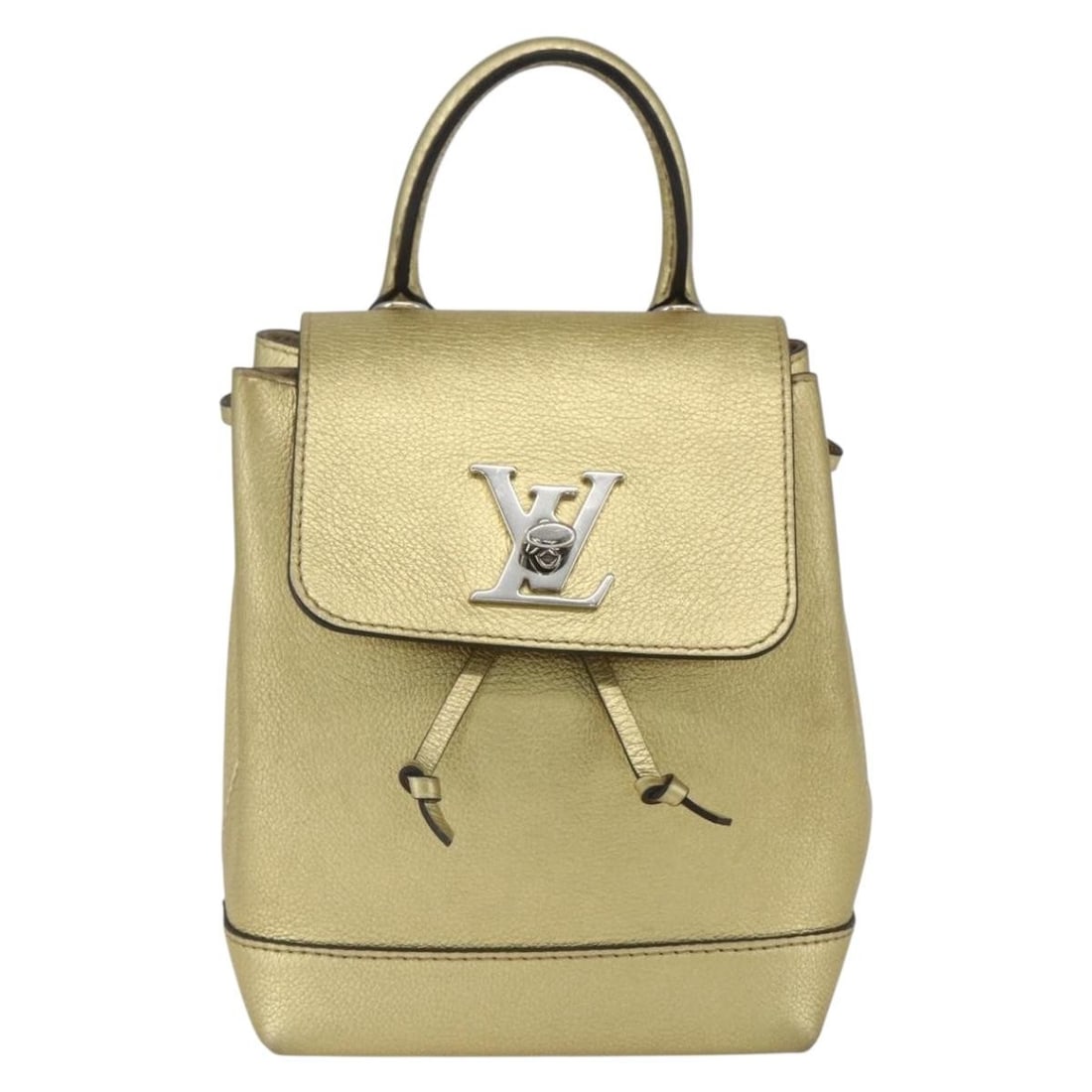 Lockme Leather Backpack by Louis Vuitton Gold Tone French Design: Lockme Leather Backpack by Louis Vuitton Gold Tone French Design This Louis Vuitton Lockme Backpack is crafted from leather in a gold color, designed for women. It features a compact silhouette with a